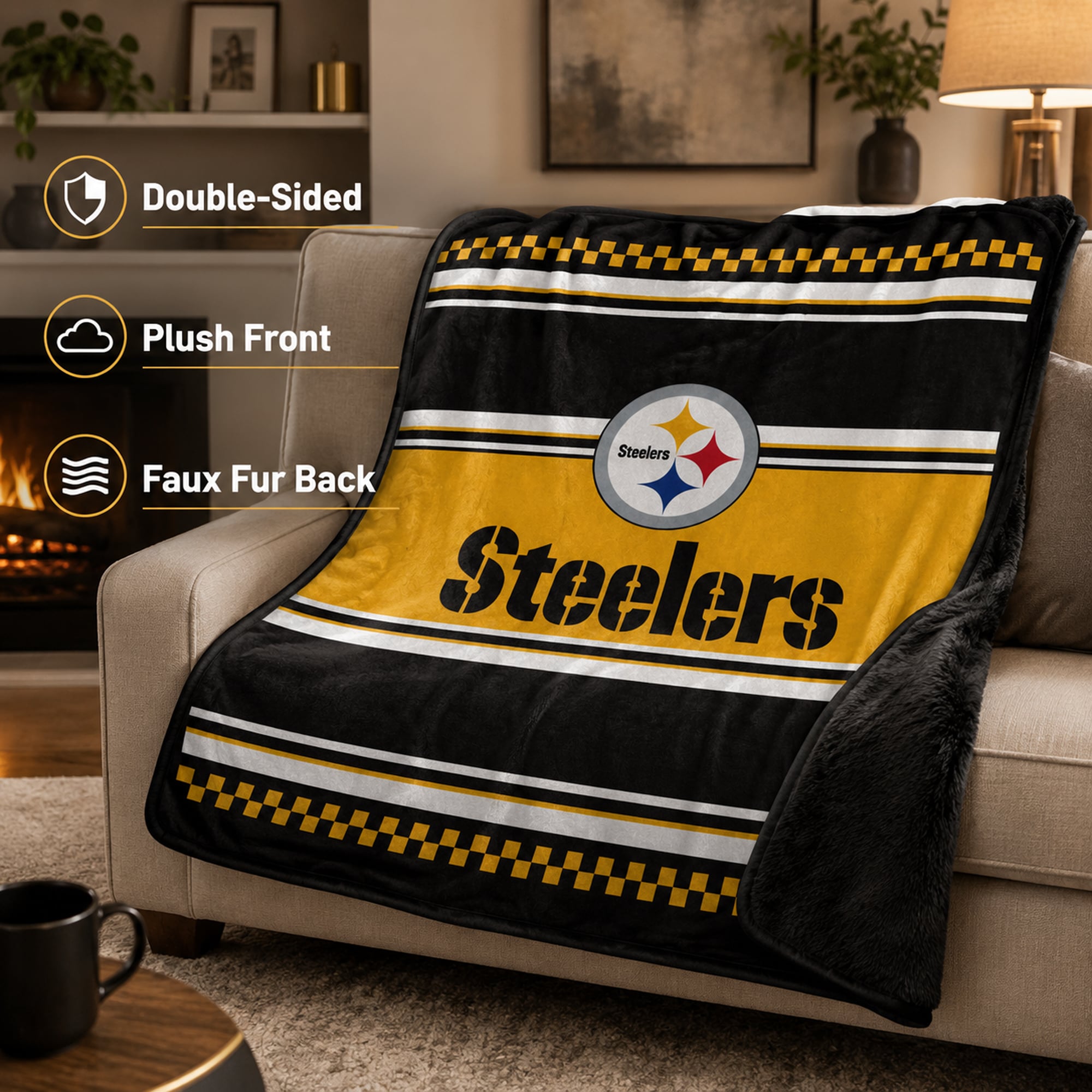 Couverture en fausse fourrure à carreaux Pegasus Pittsburgh Steelers 60" x 70"