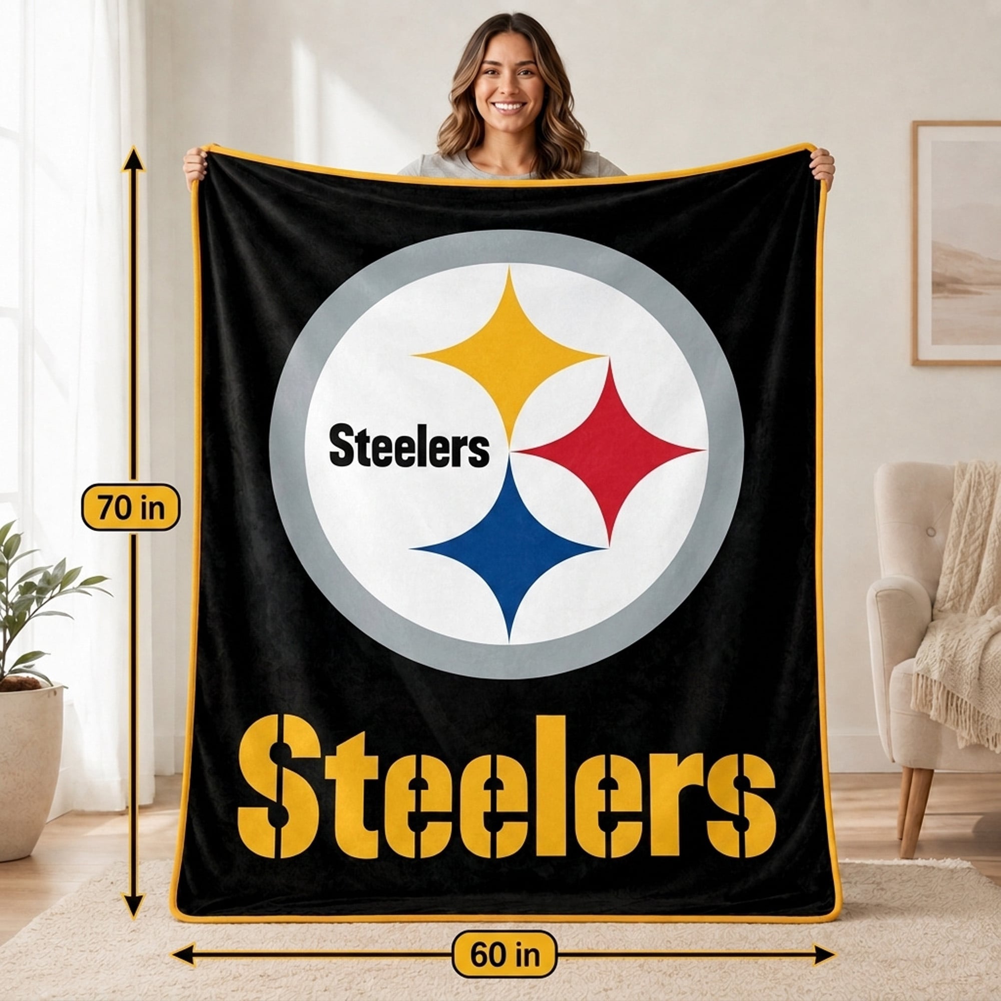 Pegasus Pittsburgh Steelers 60" x 70" Diagonal Lined Wordmark Ultra Soft Blanket