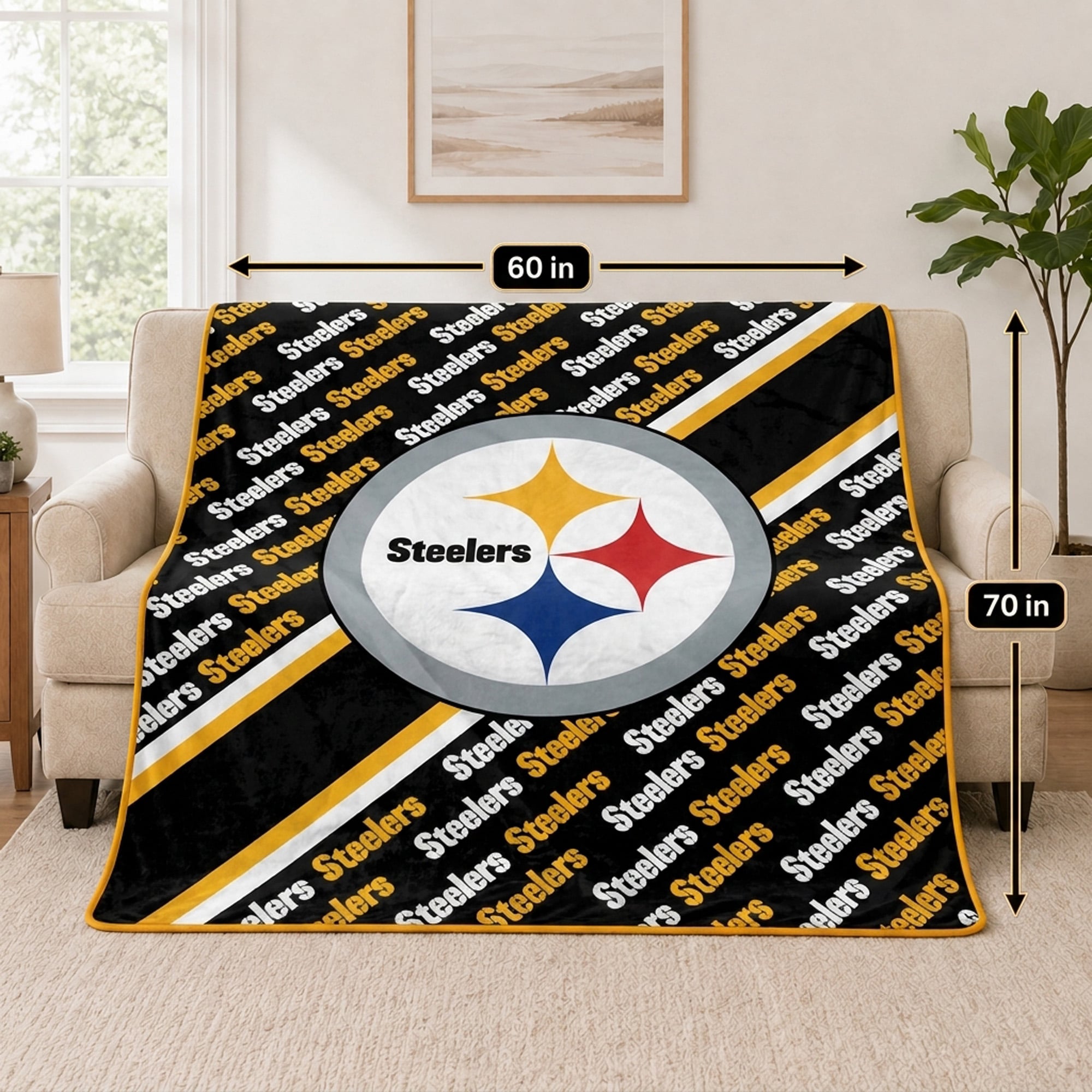 Pegasus Pittsburgh Steelers 60" x 70" Diagonal Lined Wordmark Ultra Soft Blanket