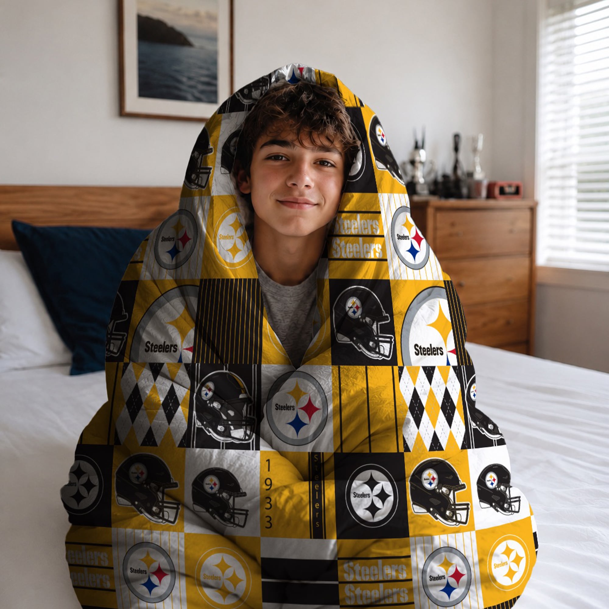 Pegasus Pittsburgh Steelers Patchwork Plaid Three-Piece Full/Queen Bed in a Bag Set