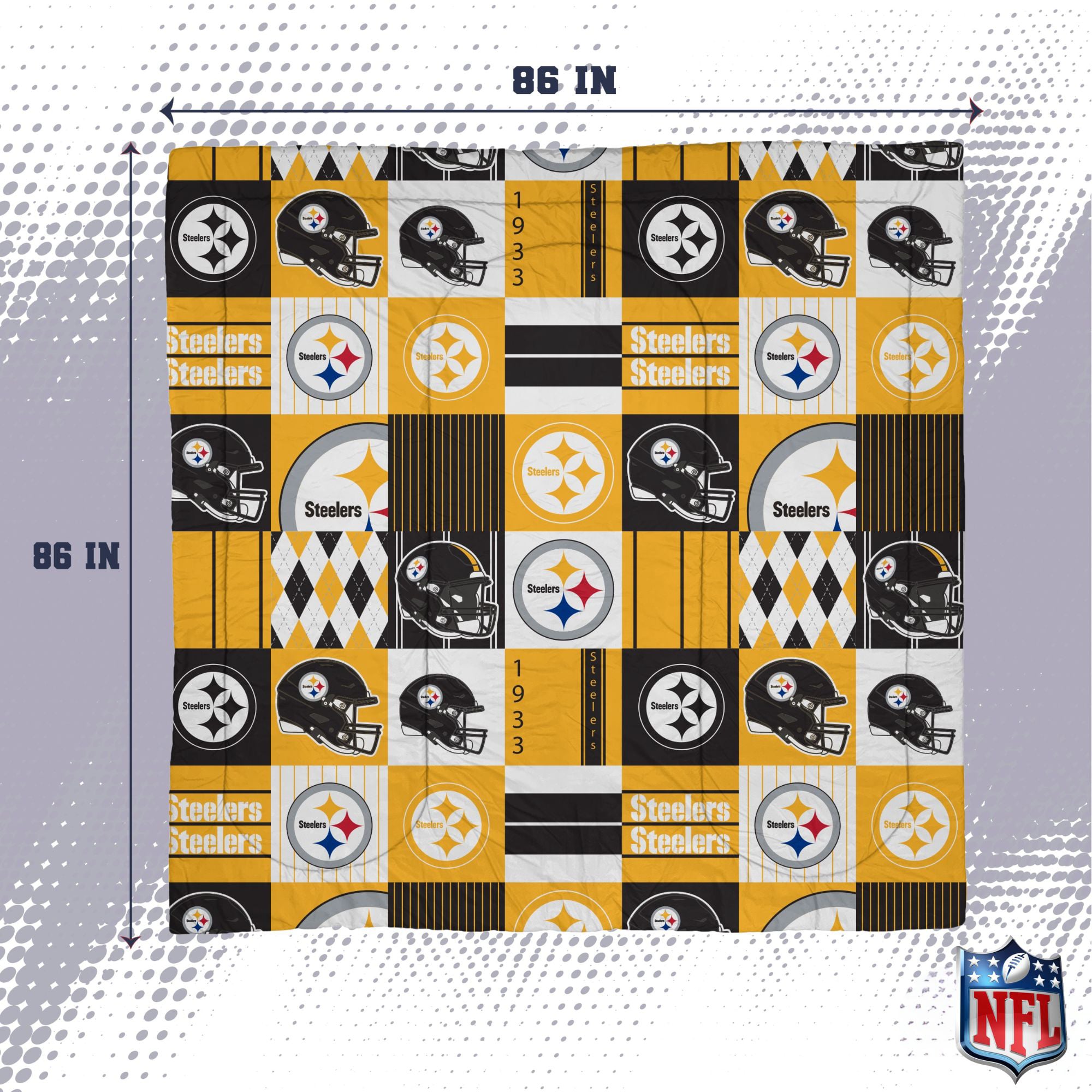 Pegasus Pittsburgh Steelers Patchwork Plaid Three-Piece Full/Queen Bed in a Bag Set