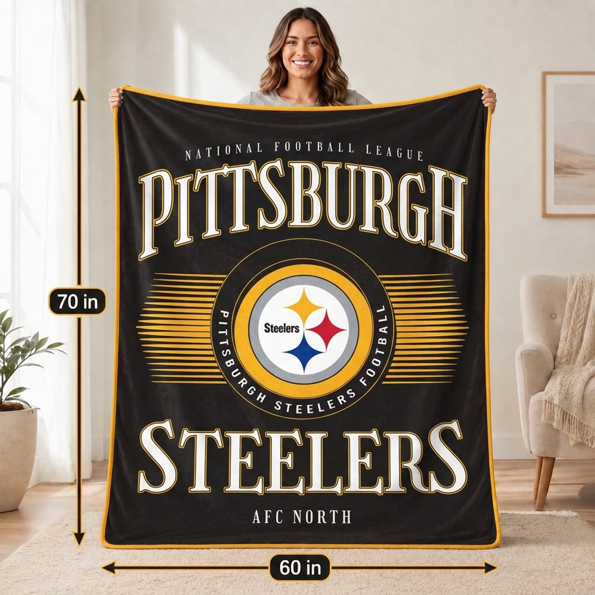 Pegasus Pittsburgh Steelers Spotlight Arch 60" x 70" Ultra Soft Throw Blanket