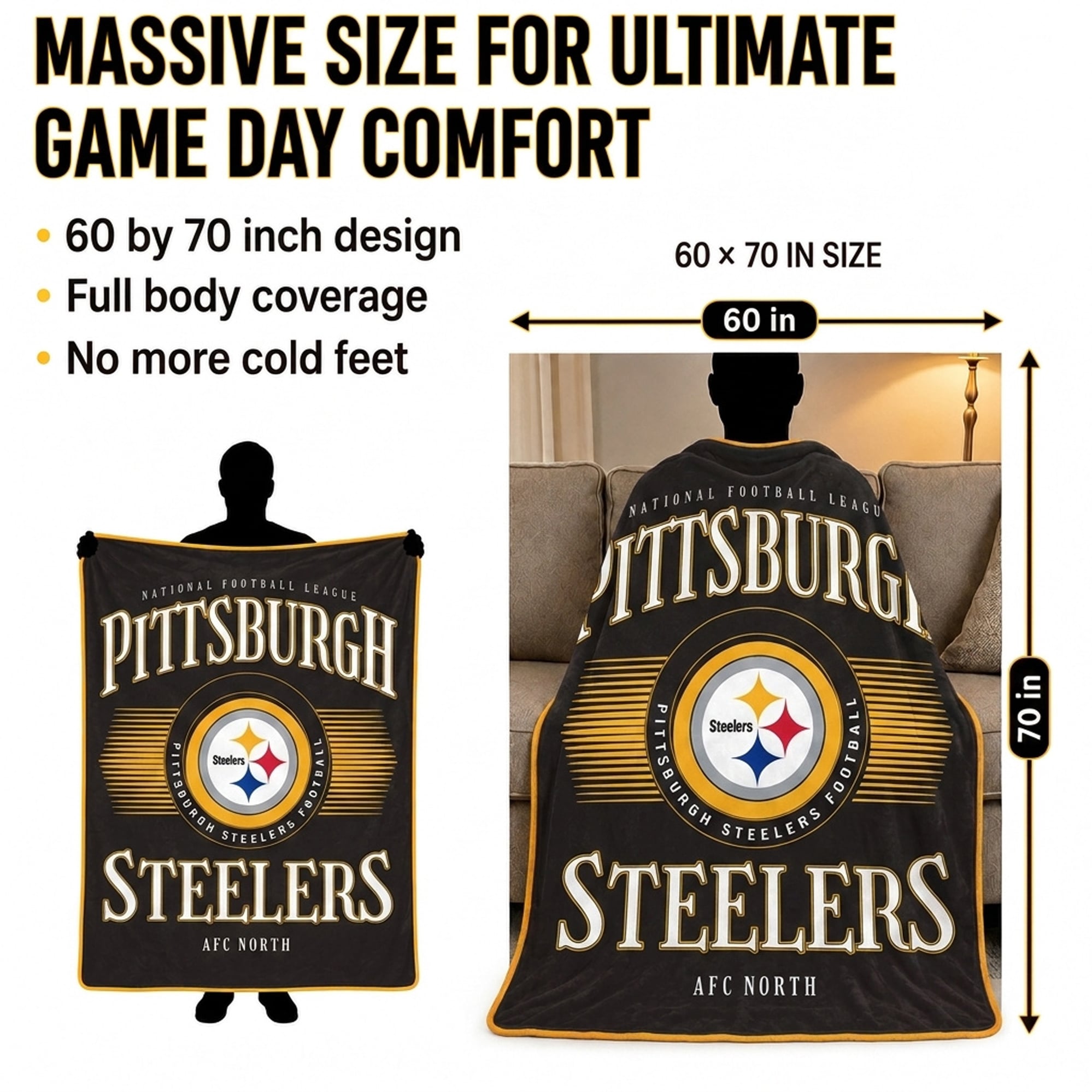 Pegasus Pittsburgh Steelers Spotlight Arch 60" x 70" Ultra Soft Throw Blanket