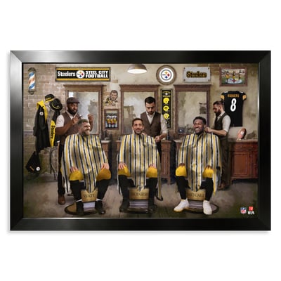 Pittsburgh Steelers T.J. Watt, Aaron Rodgers & DK Metcalf 27" x 39" Barbershop Framed Print