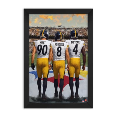 Pittsburgh Steelers T.J. Watt, Aaron Rodgers & DK Metcalf 27" x 39" Three-Player Framed Print