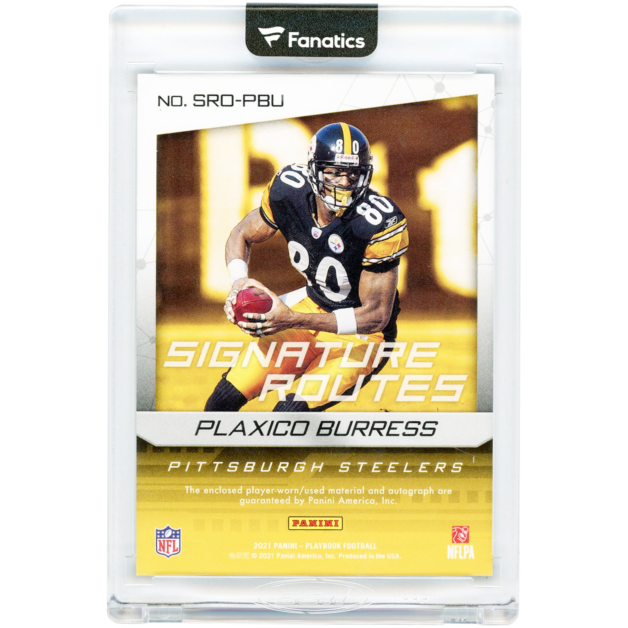 Plaxico Burress Pittsburgh Steelers Autographed 2021 Panini Playbook Signature Routes Jersey Relic #SRO-PBU #121/199 Card