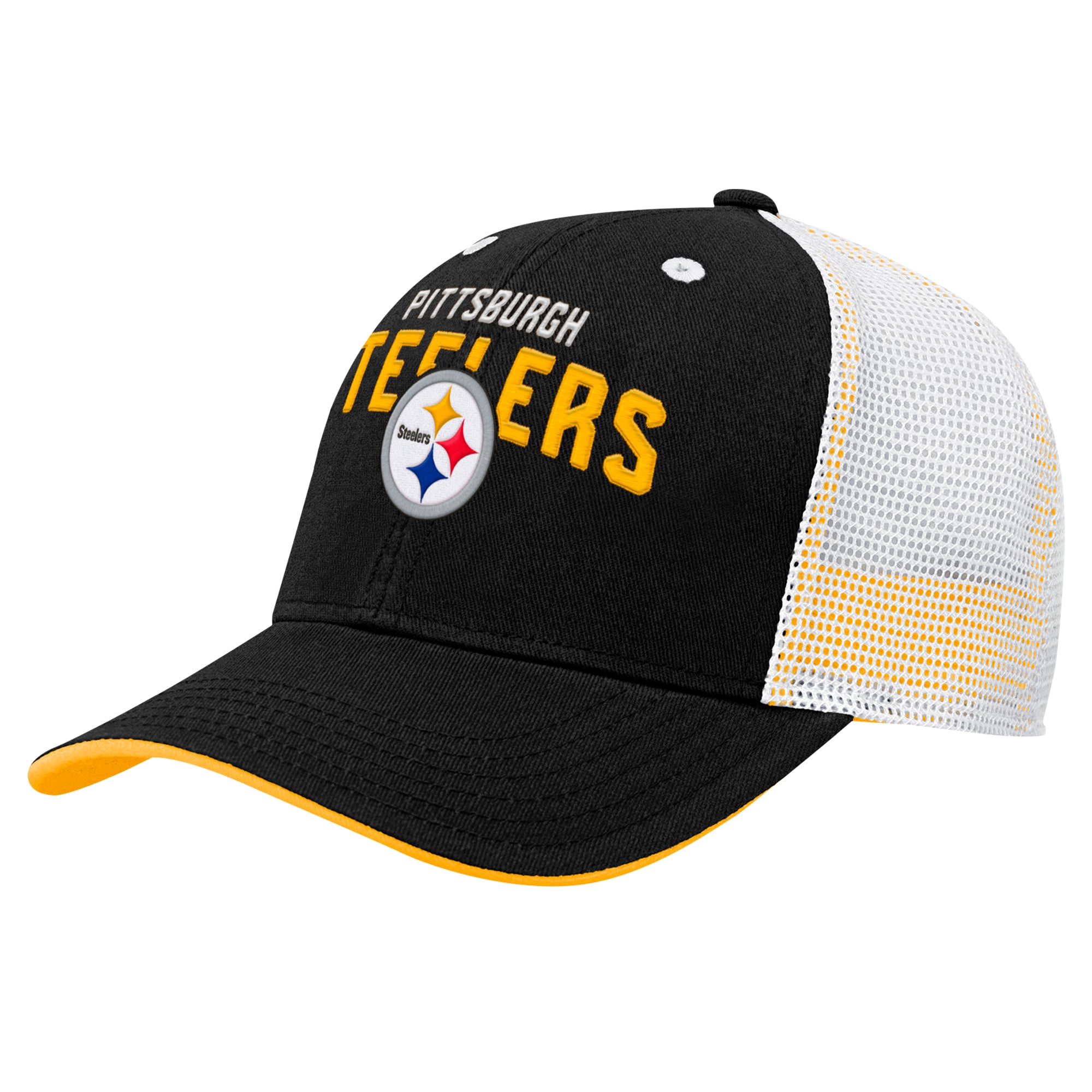 Casquette trucker ajustable Pittsburgh Steelers Core Lockup noire et blanche pour enfants d'âge préscolaire