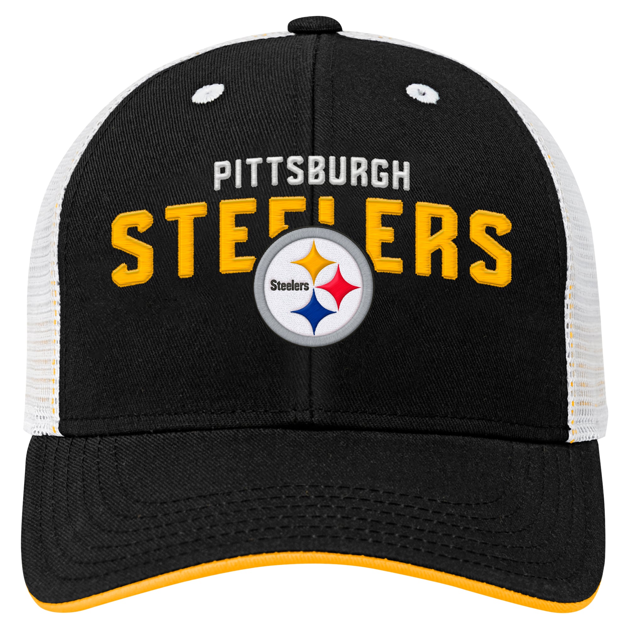 Casquette trucker ajustable Pittsburgh Steelers Core Lockup noire et blanche pour enfants d'âge préscolaire