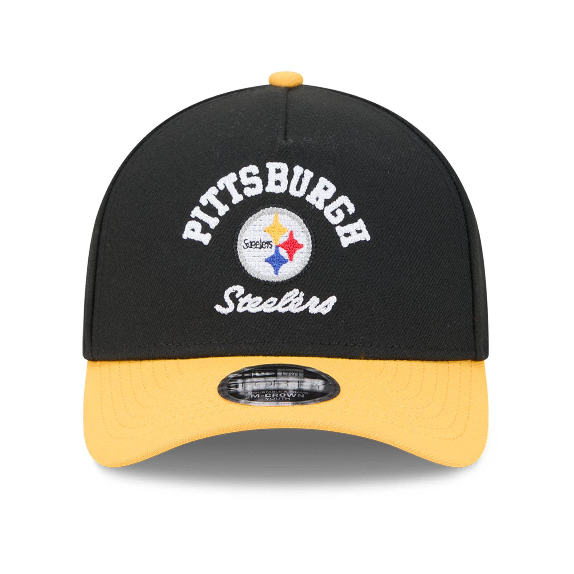 Casquette ajustable New Era noire Pittsburgh Steelers Arch 9FORTY A-Frame M-Crown pour enfants d'âge préscolaire