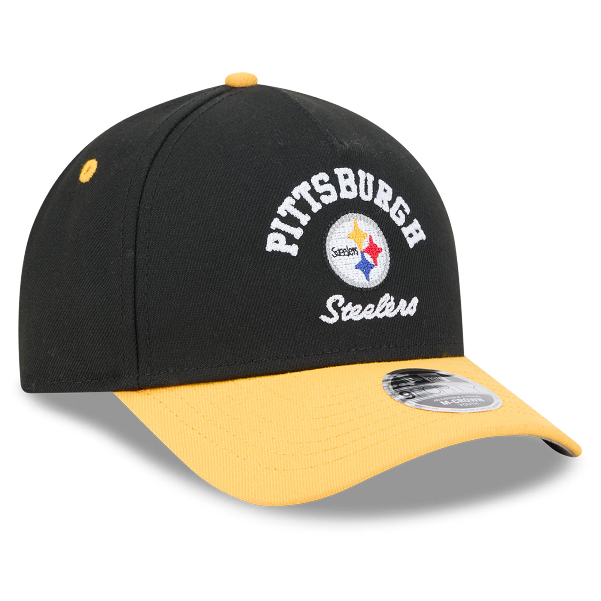 Casquette ajustable New Era noire Pittsburgh Steelers Arch 9FORTY A-Frame M-Crown pour enfants d'âge préscolaire