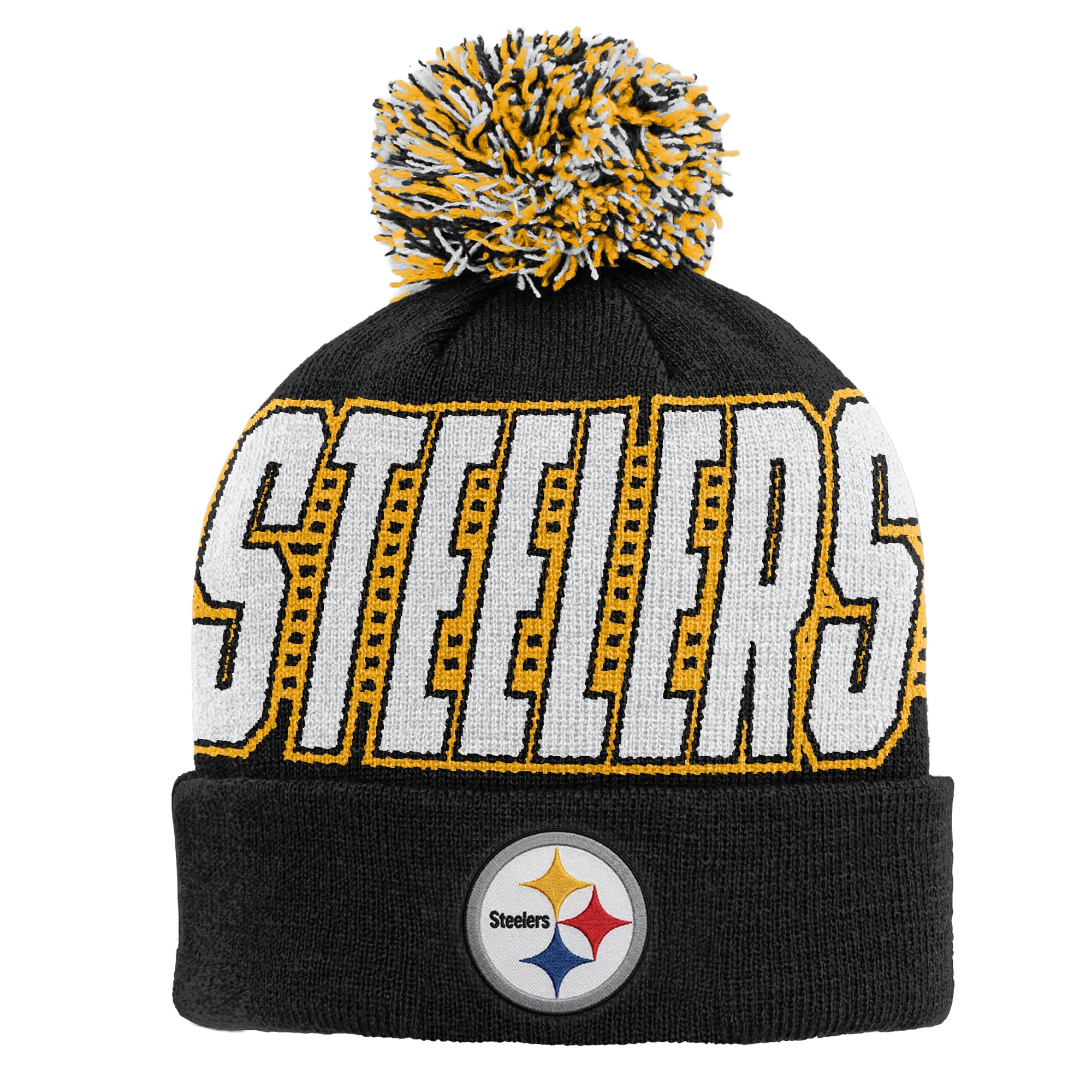 Bonnet tricoté noir Pittsburgh Steelers à revers et pompon Outerstuff pour enfants d'âge préscolaire