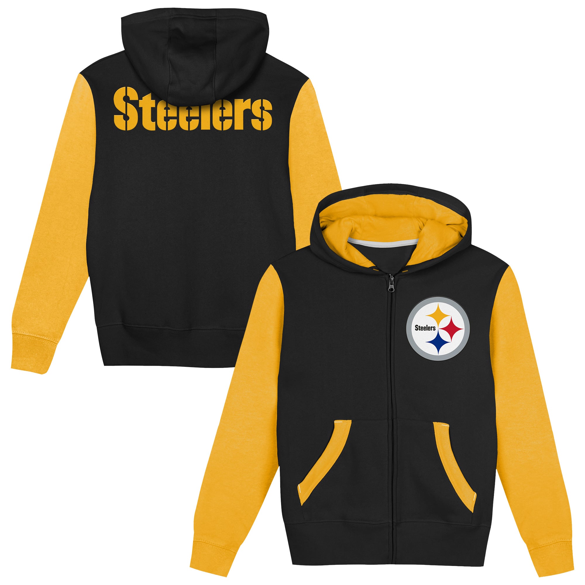Sweat à capuche zippé noir et or Pittsburgh Steelers Stadium pour enfants d'âge préscolaire