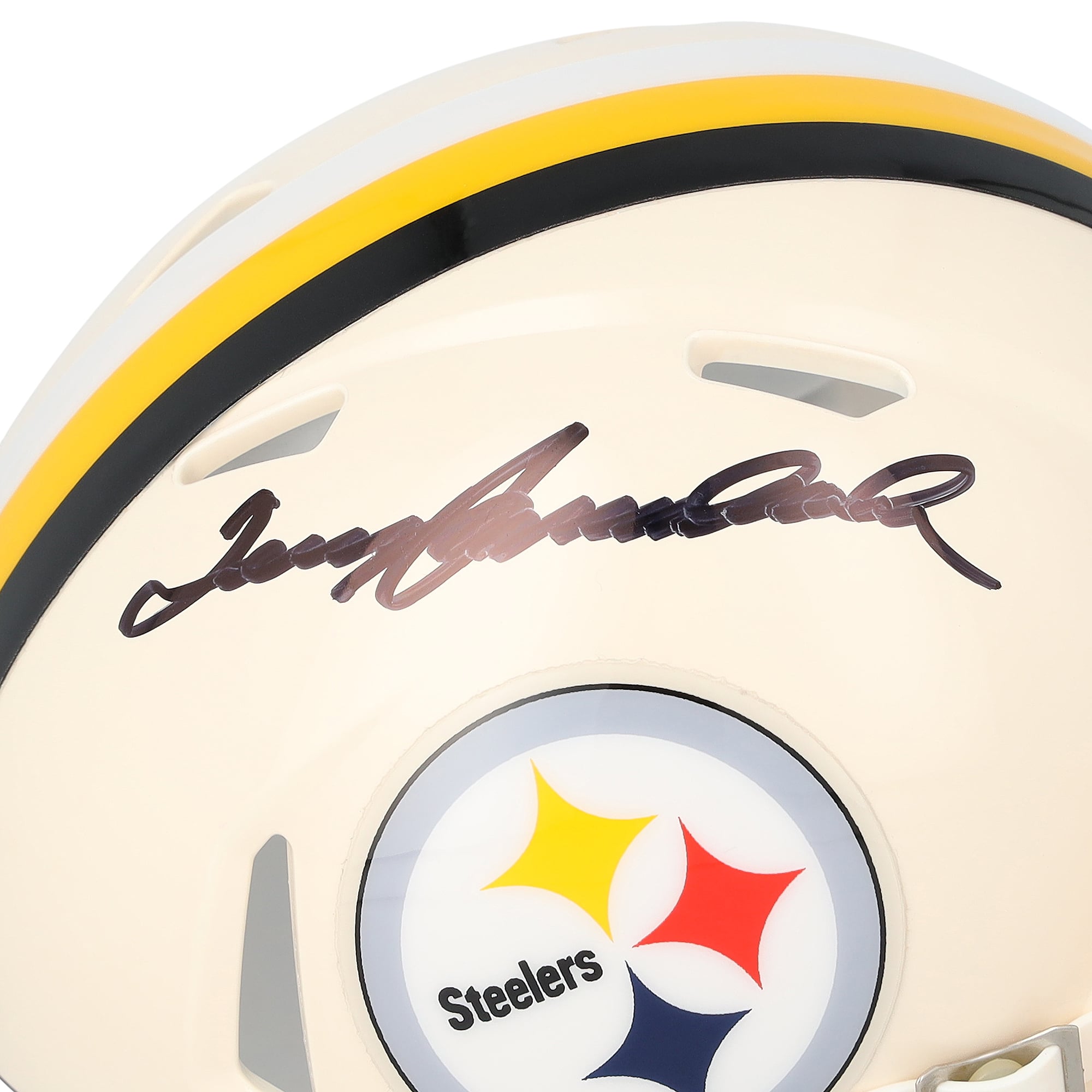 Casque Riddell Retro Speed ​​Mini autographié par Terry Bradshaw des Steelers de Pittsburgh