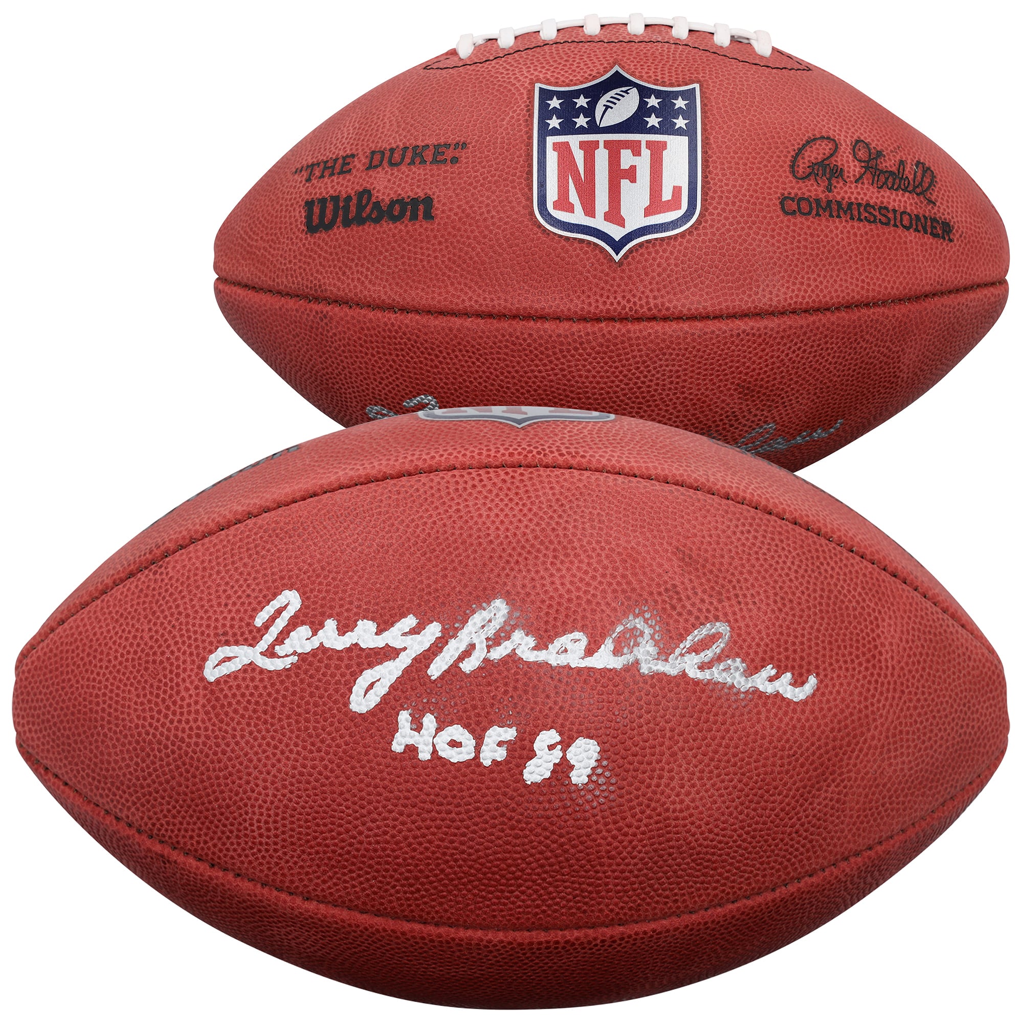 Ballon de football Wilson Duke en couleur, autographié par Terry Bradshaw (Pittsburgh Steelers), avec inscription « HOF 89 ».