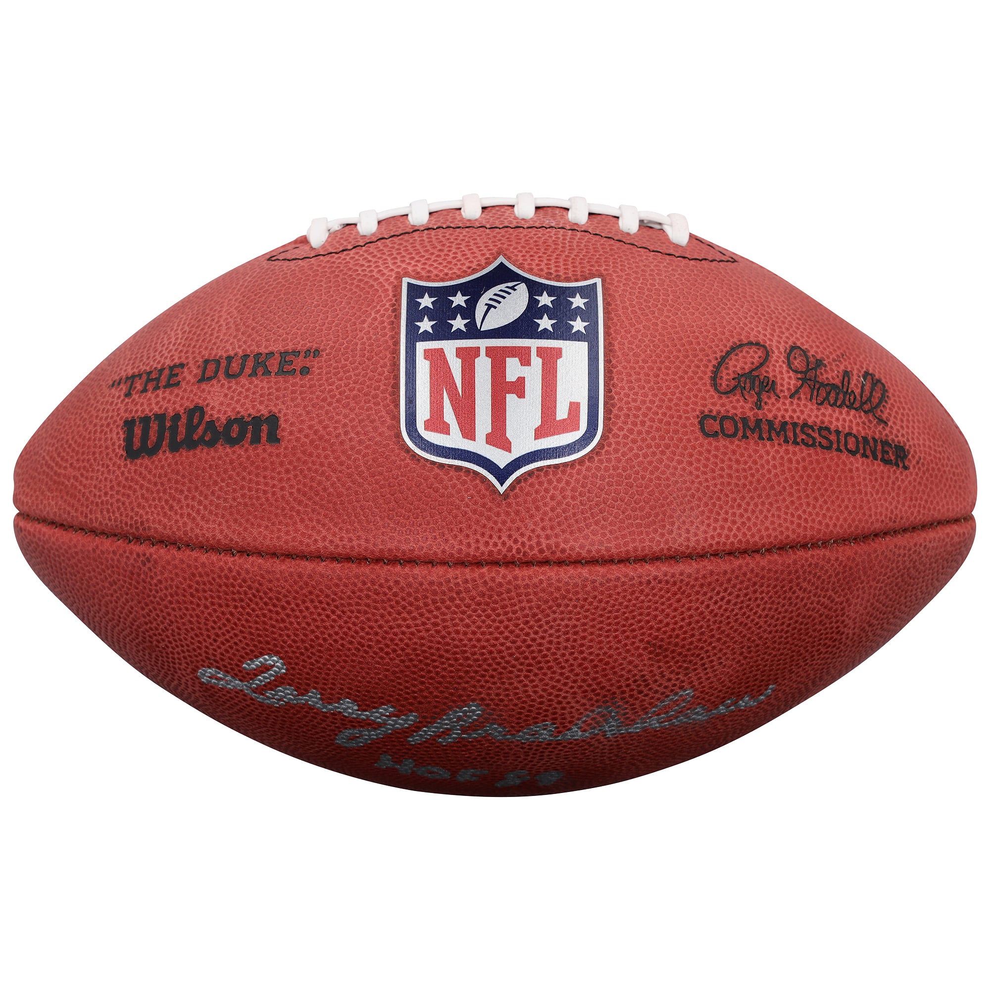 Ballon de football Wilson Duke en couleur, autographié par Terry Bradshaw (Pittsburgh Steelers), avec inscription « HOF 89 ».
