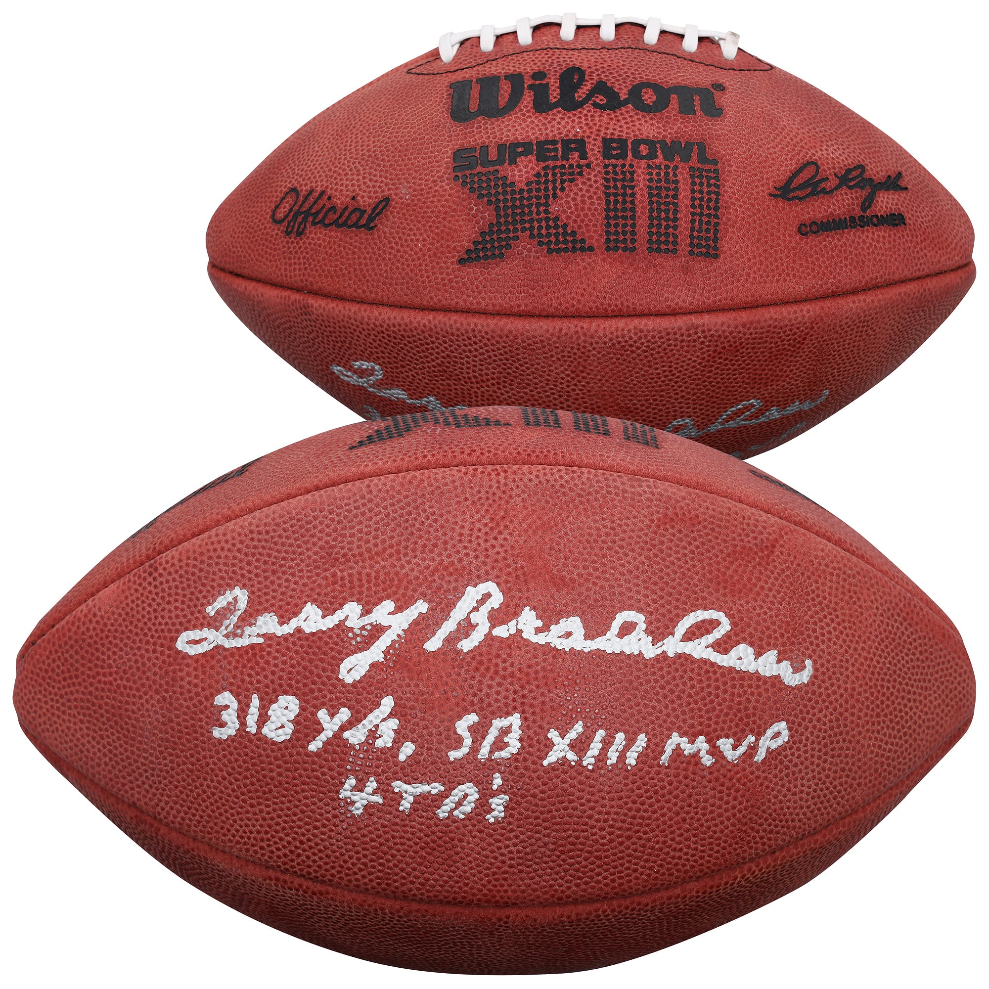 Ballon de football américain Wilson Duke Super Bowl XIII autographié par Terry Bradshaw (Pittsburgh Steelers) avec plusieurs inscriptions - Édition limitée à 5 exemplaires