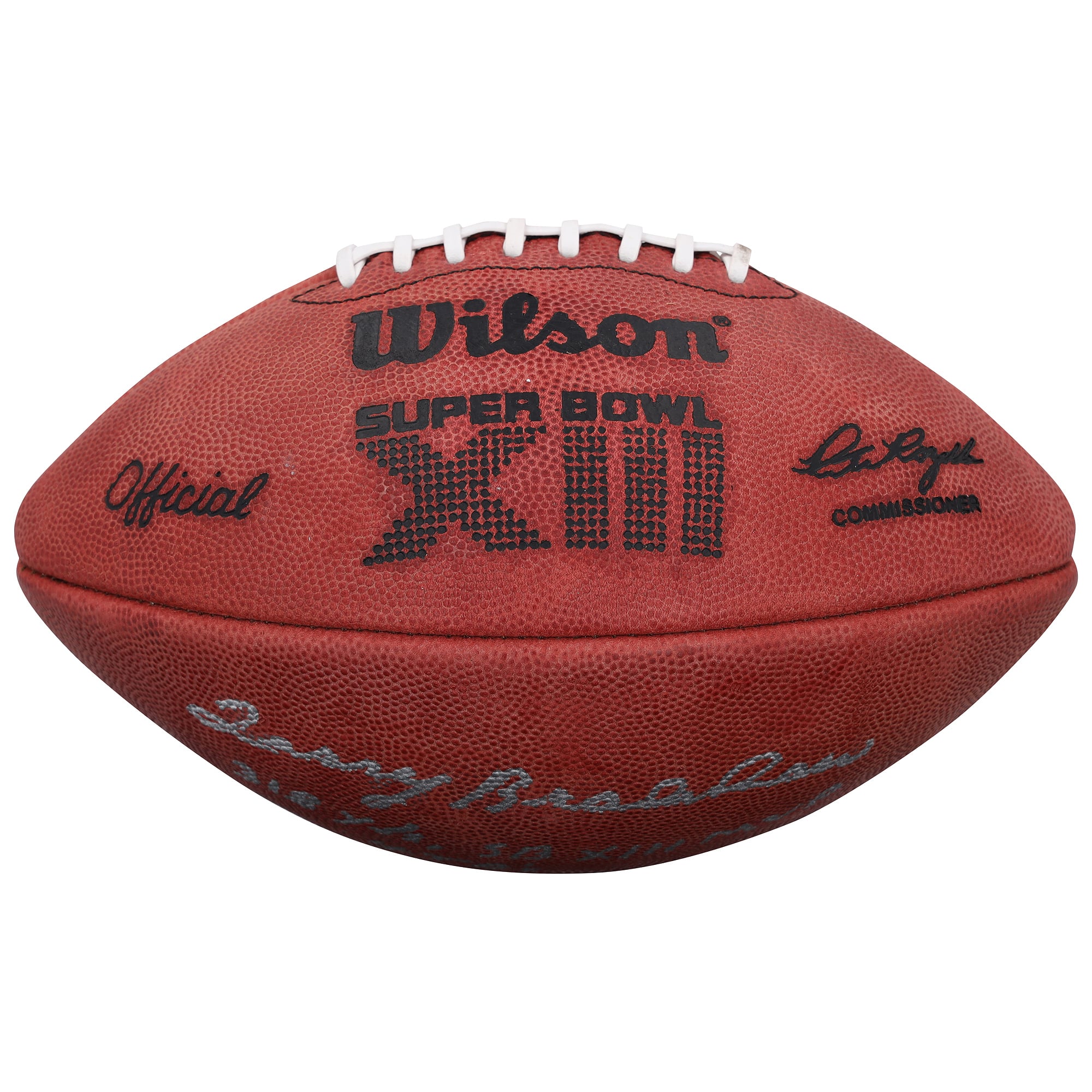 Ballon de football américain Wilson Duke Super Bowl XIII autographié par Terry Bradshaw (Pittsburgh Steelers) avec plusieurs inscriptions - Édition limitée à 5 exemplaires