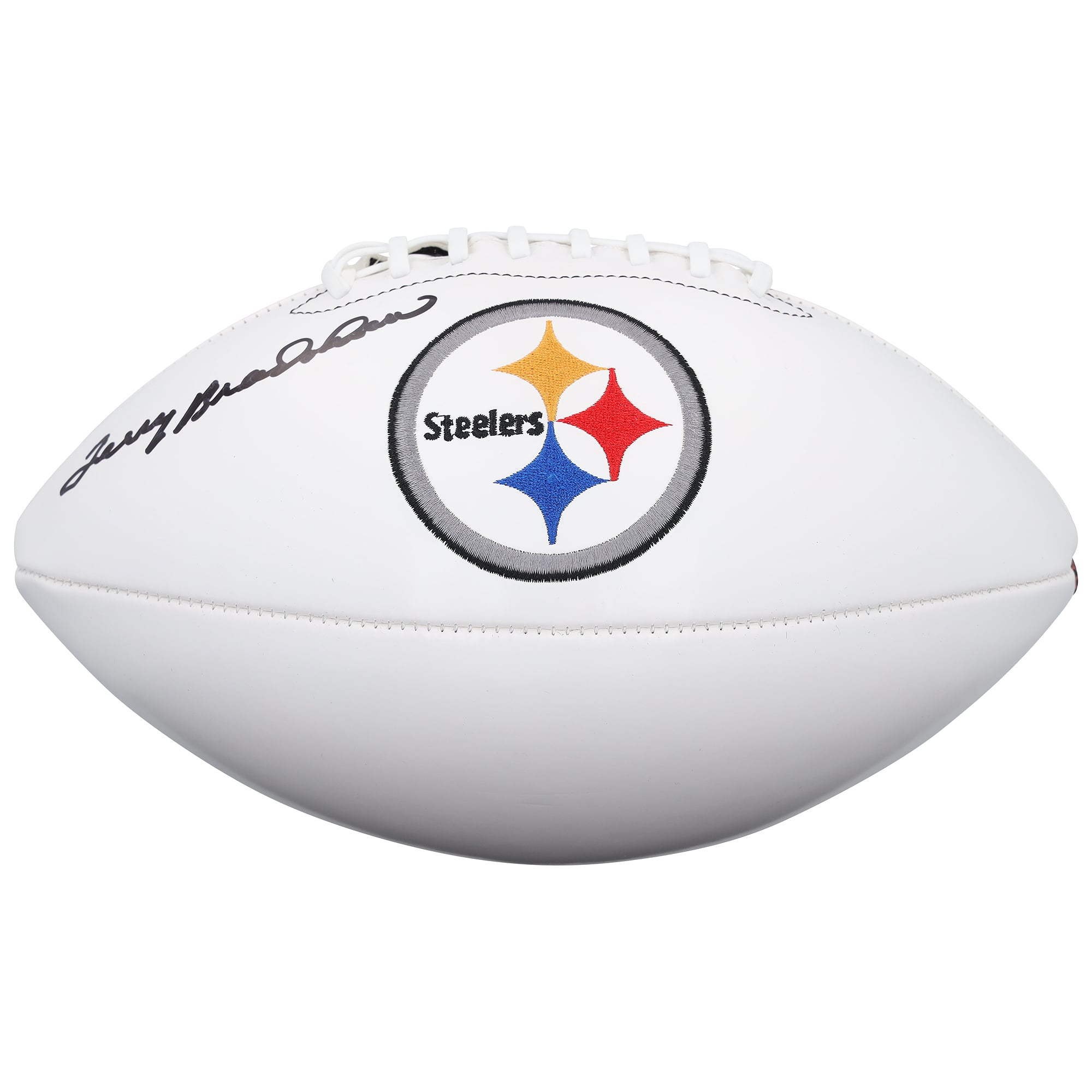 Ballon de football Wilson à panneau blanc autographié par Terry Bradshaw, des Steelers de Pittsburgh