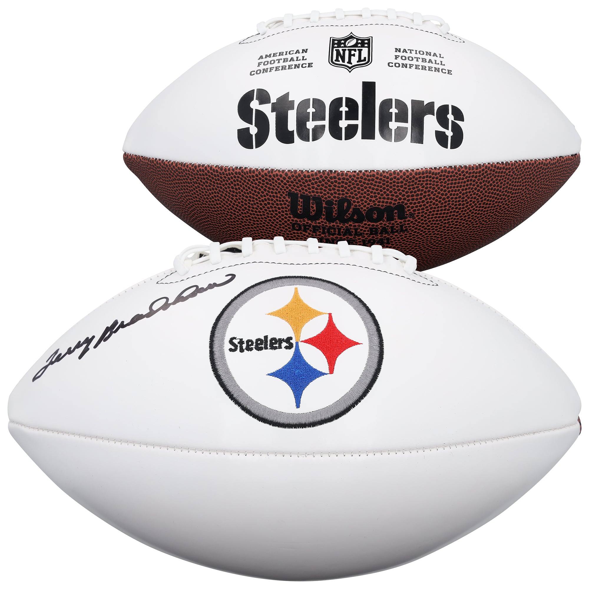 Ballon de football Wilson à panneau blanc autographié par Terry Bradshaw, des Steelers de Pittsburgh