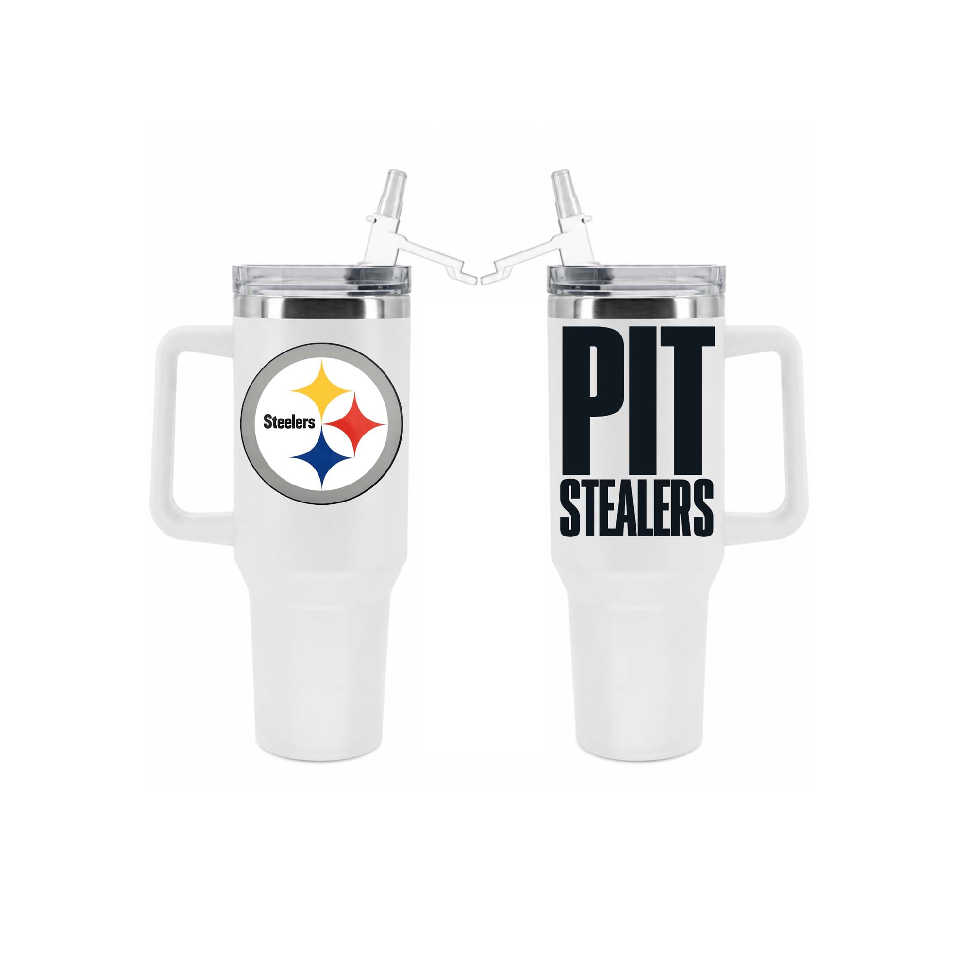 Gobelet isotherme Pittsburgh Steelers de 1,2 L (40 oz) en acier inoxydable avec paille rabattable, de The Memory Company.