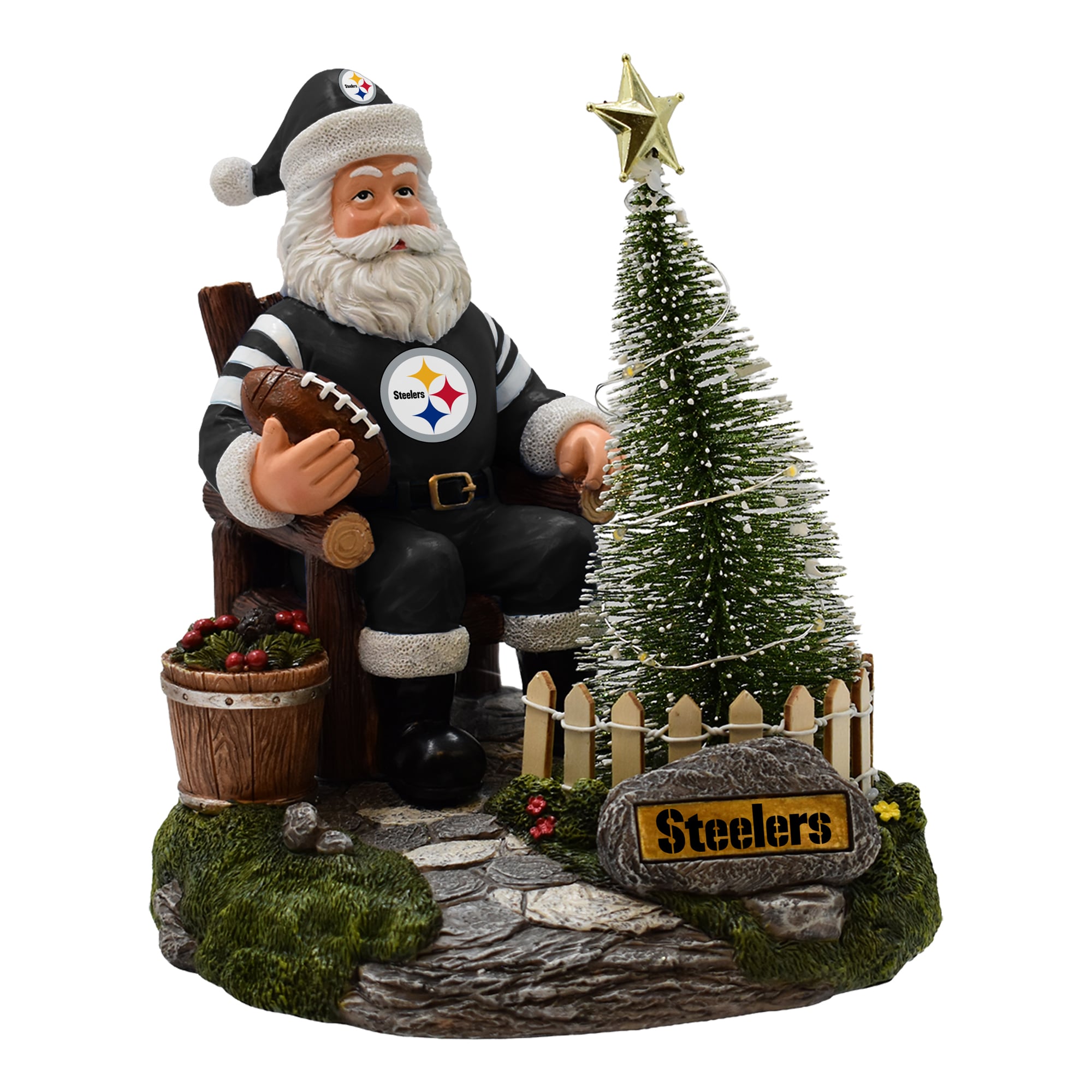 Figurine de Père Noël des Steelers de Pittsburgh avec sapin LED de The Memory Company