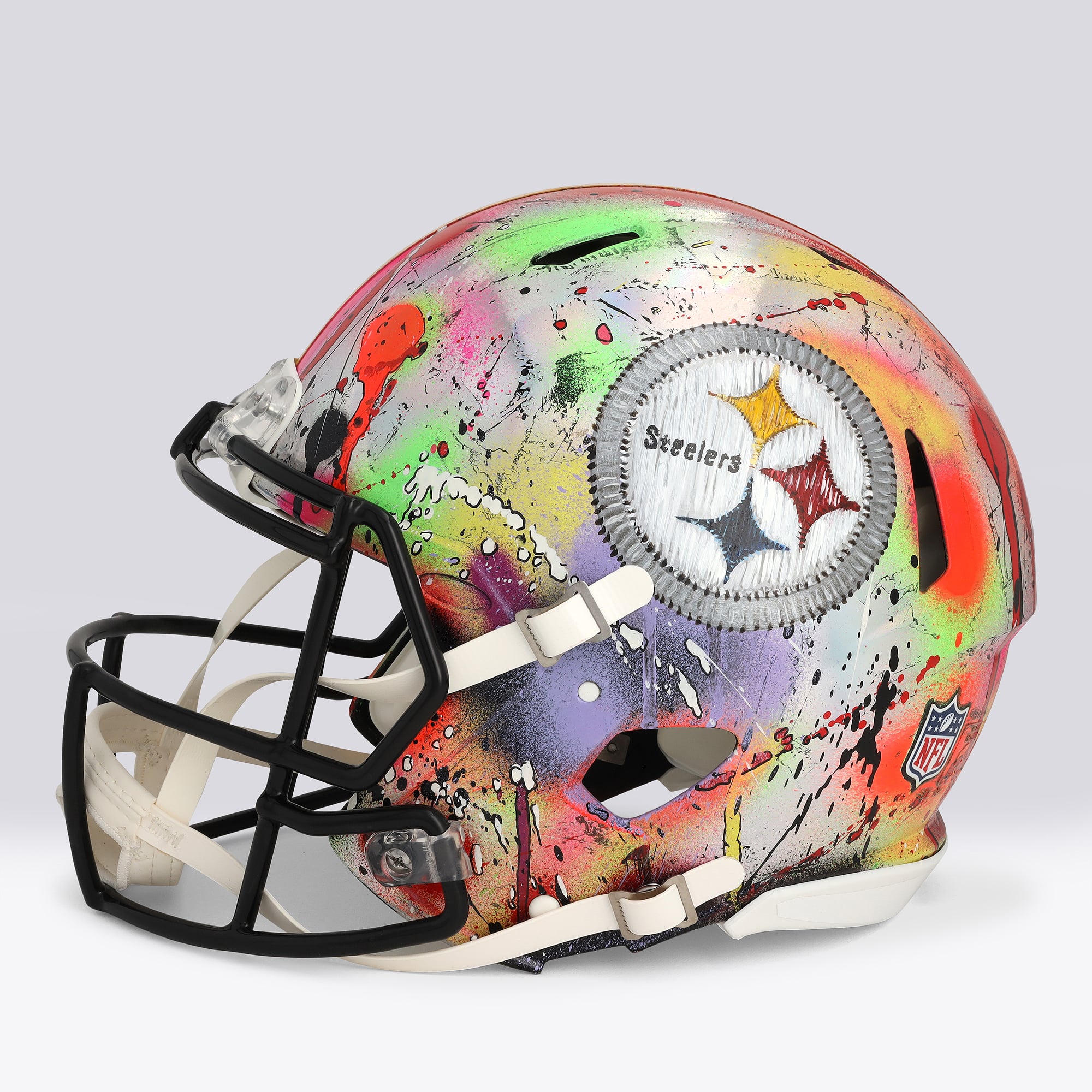 Casque Riddell Speed ​​Authentic autographié par T.J. Watt des Steelers de Pittsburgh - Illustration de Shawn Voelker - NF70444456