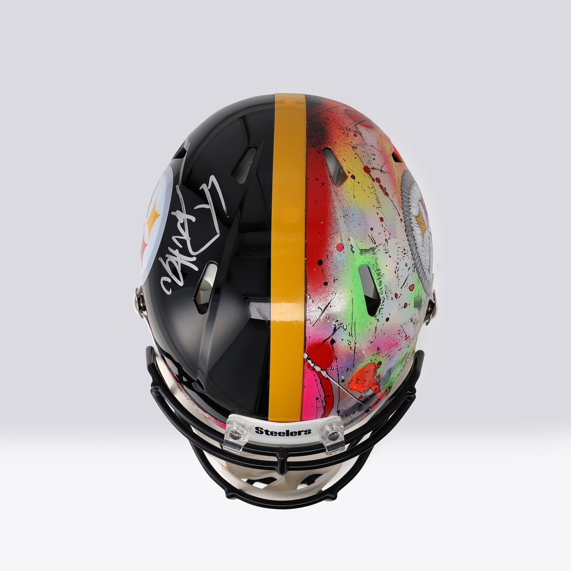 Casque Riddell Speed ​​Authentic autographié par T.J. Watt des Steelers de Pittsburgh - Illustration de Shawn Voelker - NF70444456