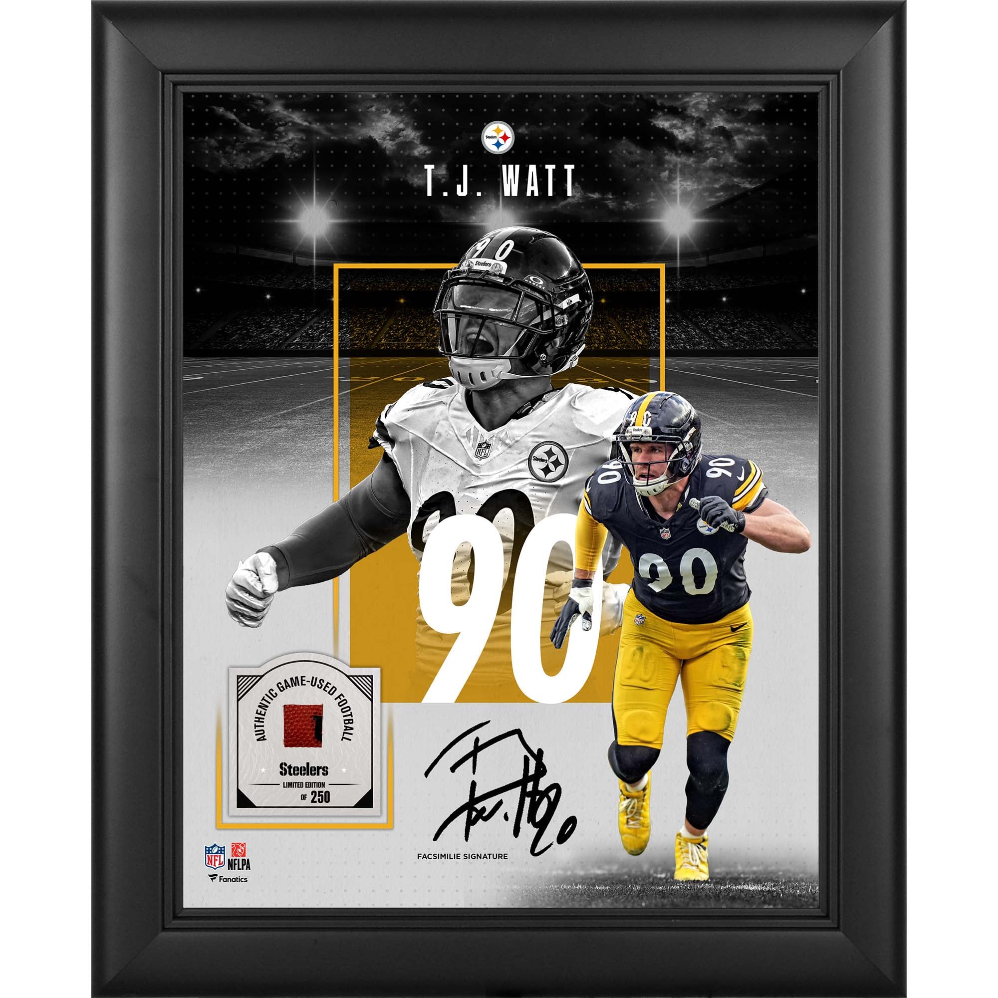 T.J. Watt Pittsburgh Steelers Facsimile Signature Framed 11" x 14" Showcase Collage with a Piece of Game-Used Football - Limited Edition of 250
