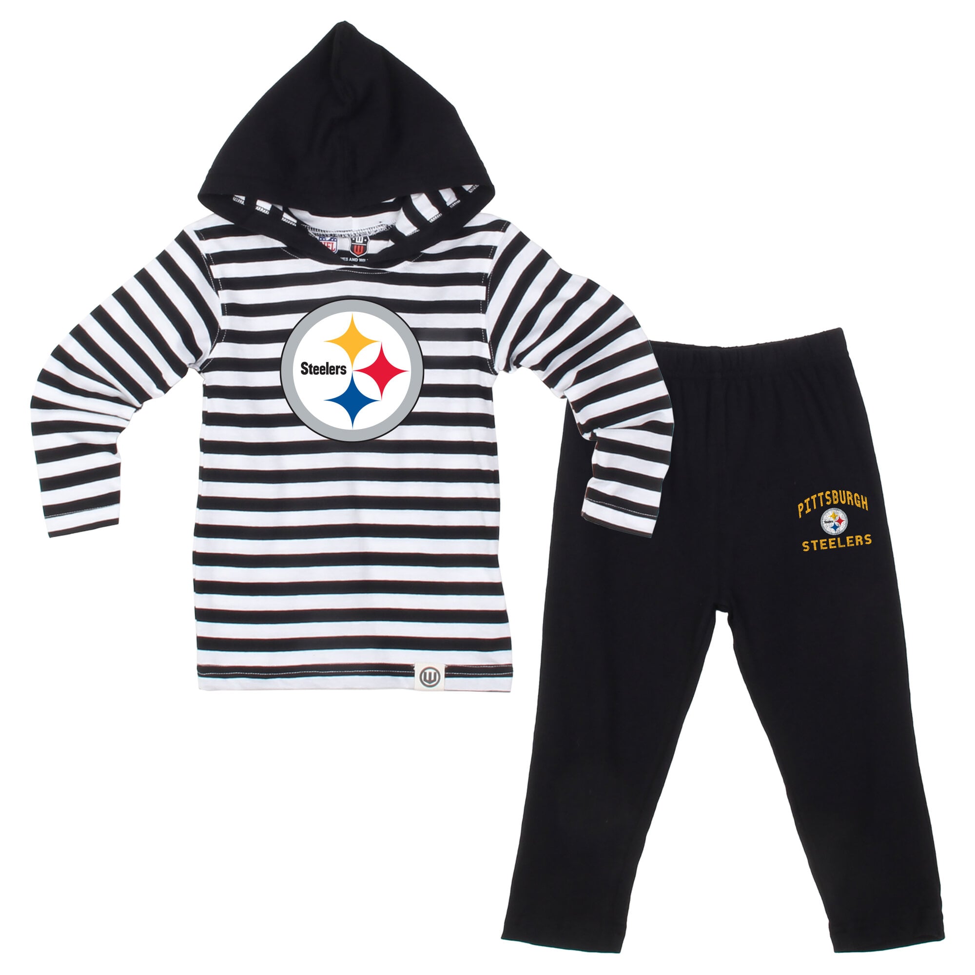 Ensemble pour tout-petit Wes & Willy, haut à manches longues rayé noir Pittsburgh Steelers capuche et pantalon