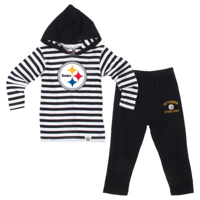  Pittsburgh Steelers Wes & Willy Toddler Stripe Hooded Long Sleeve Top and Pant Set - Black