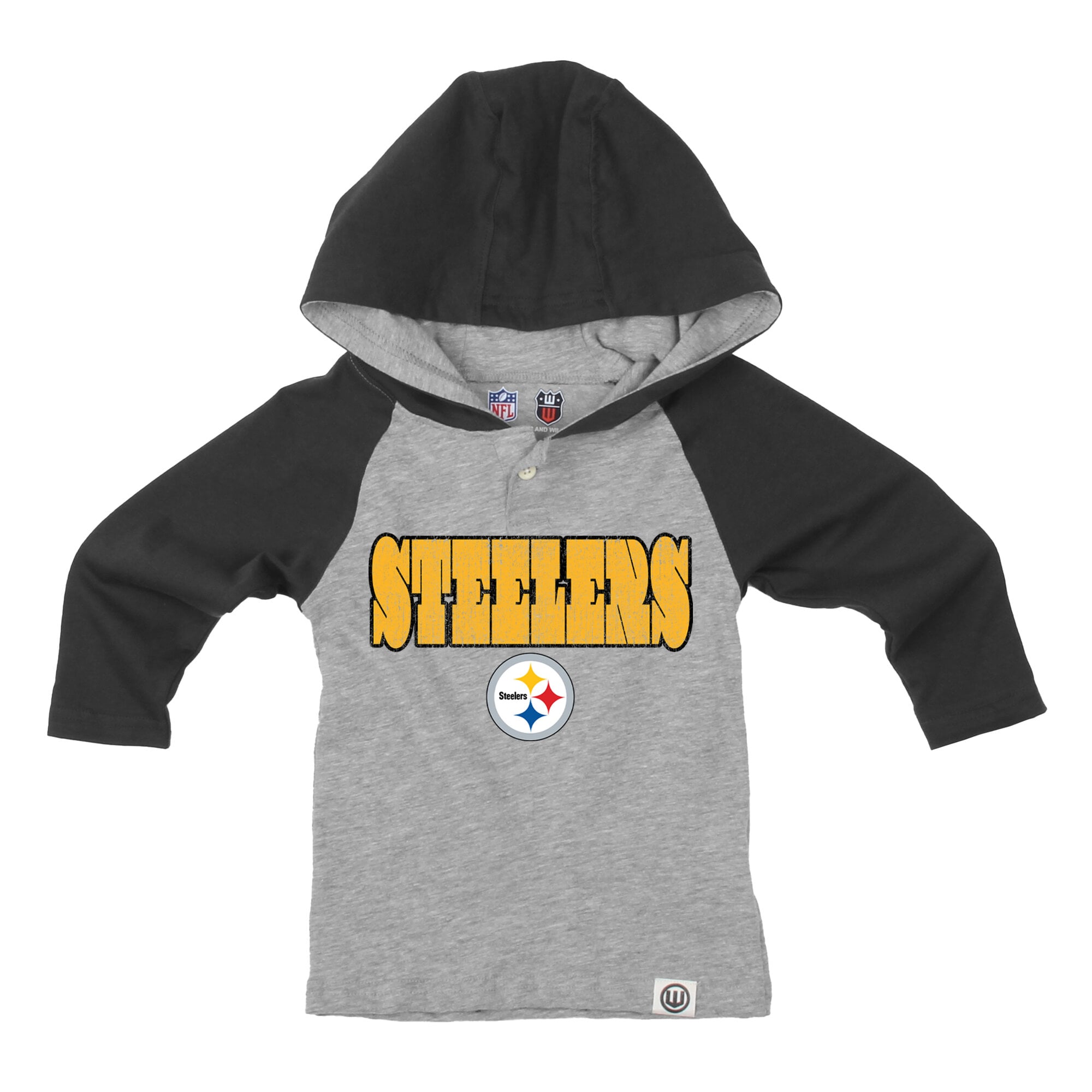 Toddler Wes & Willy Heather Gray/Black Pittsburgh Steelers Henley Hoodie Sweatpants Set