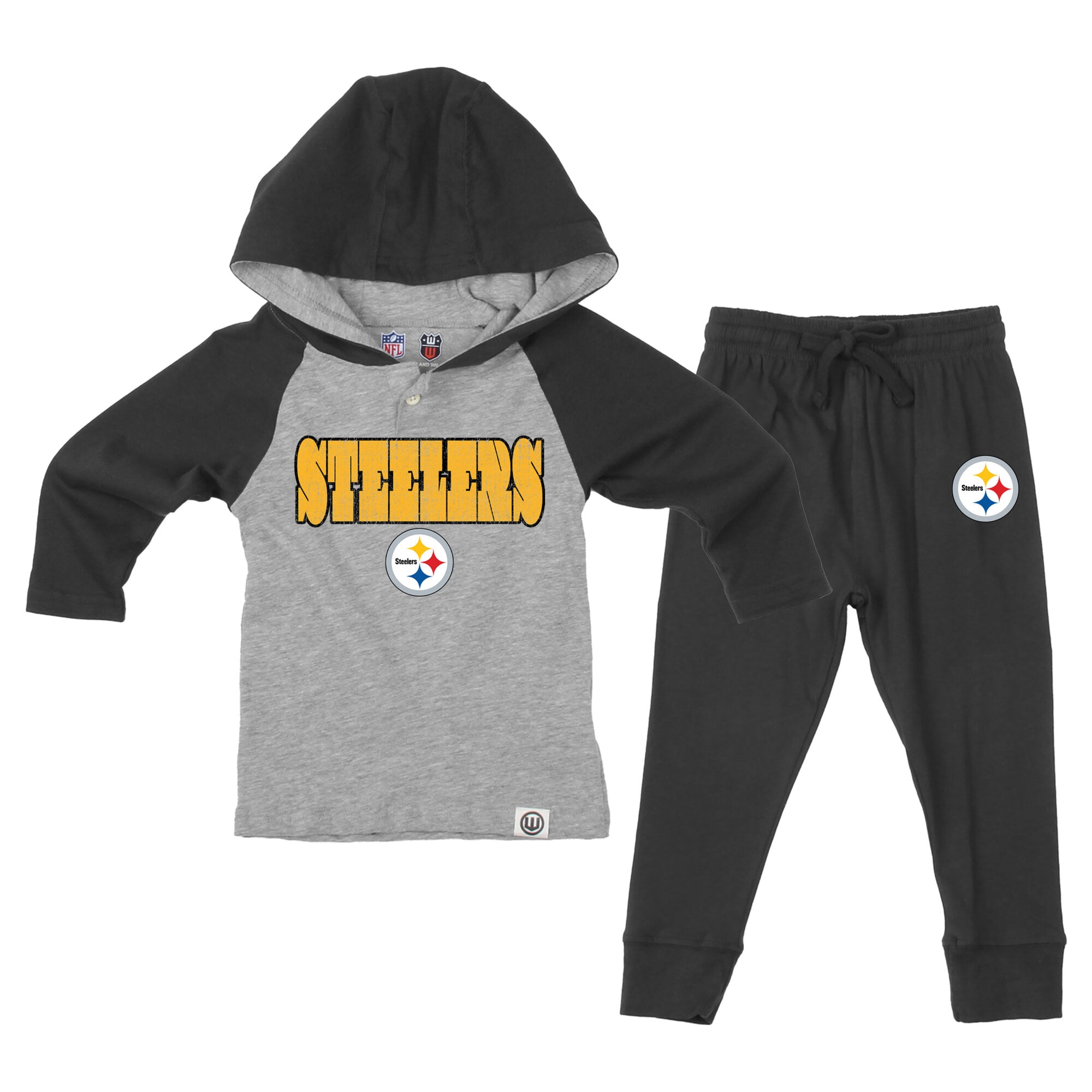 Toddler Wes & Willy Heather Gray/Black Pittsburgh Steelers Henley Hoodie Sweatpants Set