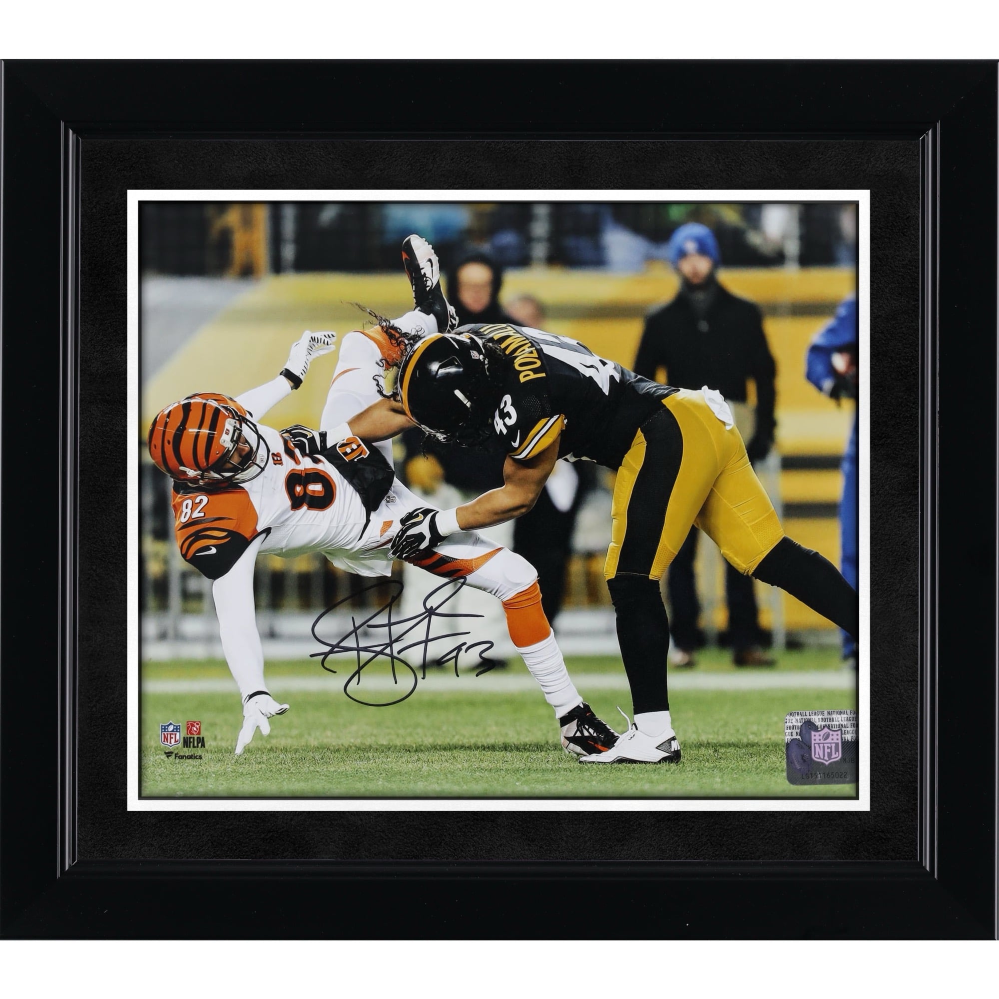 Photo autographiée de Troy Polamalu (Pittsburgh Steelers) - Coup sûr contre les Bengals (8" x 10")