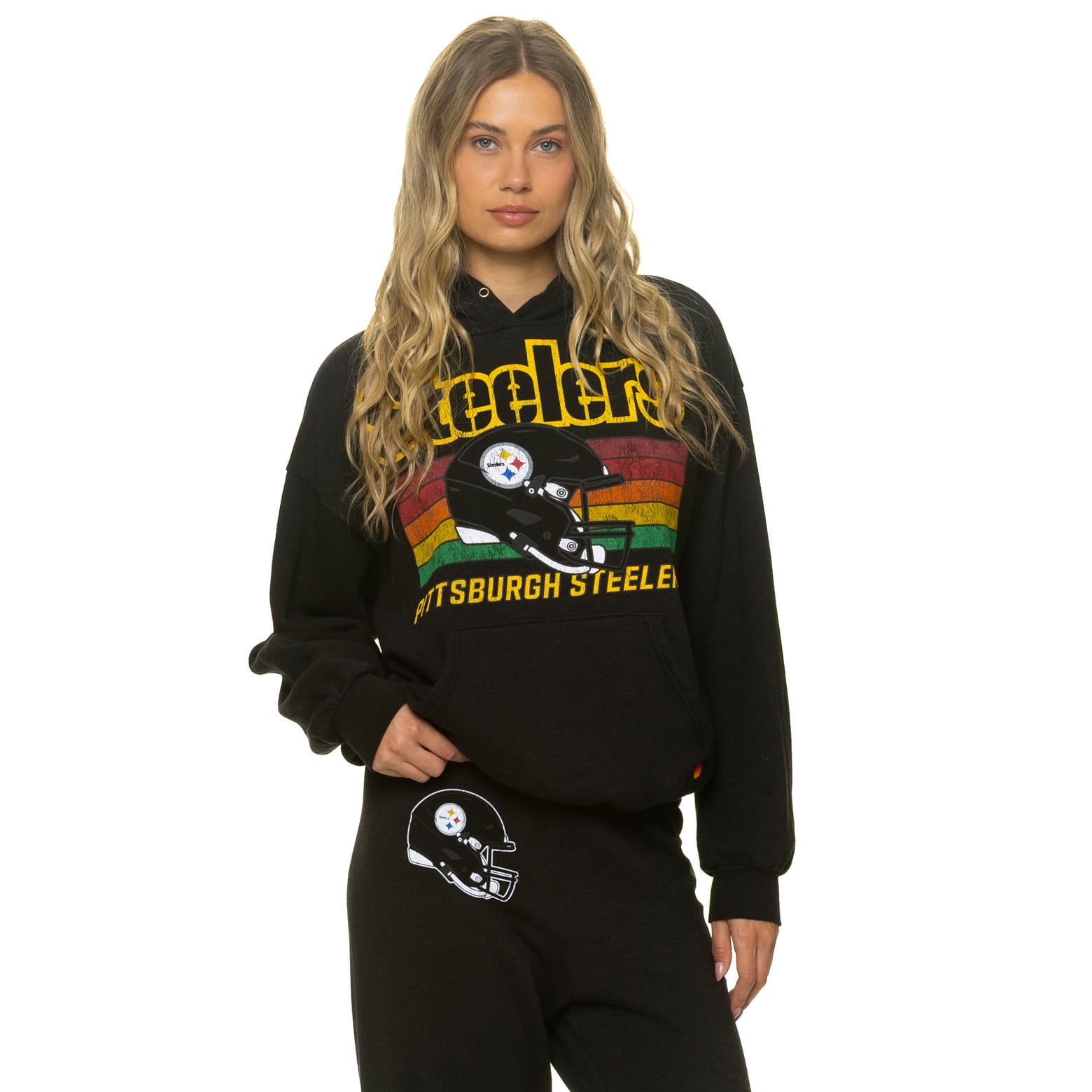 Sweat à capuche unisexe Aviator Nation noir Pittsburgh Steelers, coupe décontractée, en mélange de trois matières.