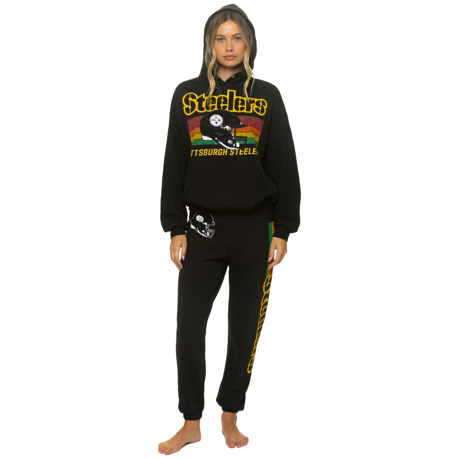 Sweat à capuche unisexe Aviator Nation noir Pittsburgh Steelers, coupe décontractée, en mélange de trois matières.