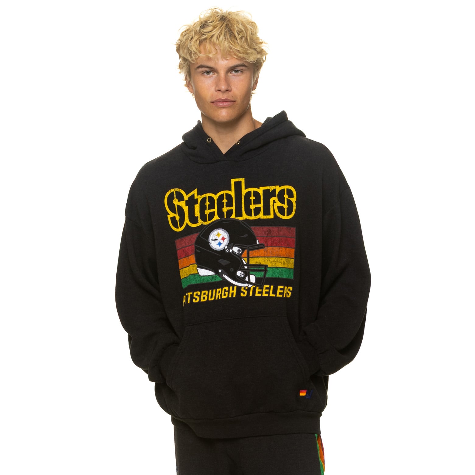 Sweat à capuche unisexe Aviator Nation noir Pittsburgh Steelers, coupe décontractée, en mélange de trois matières.