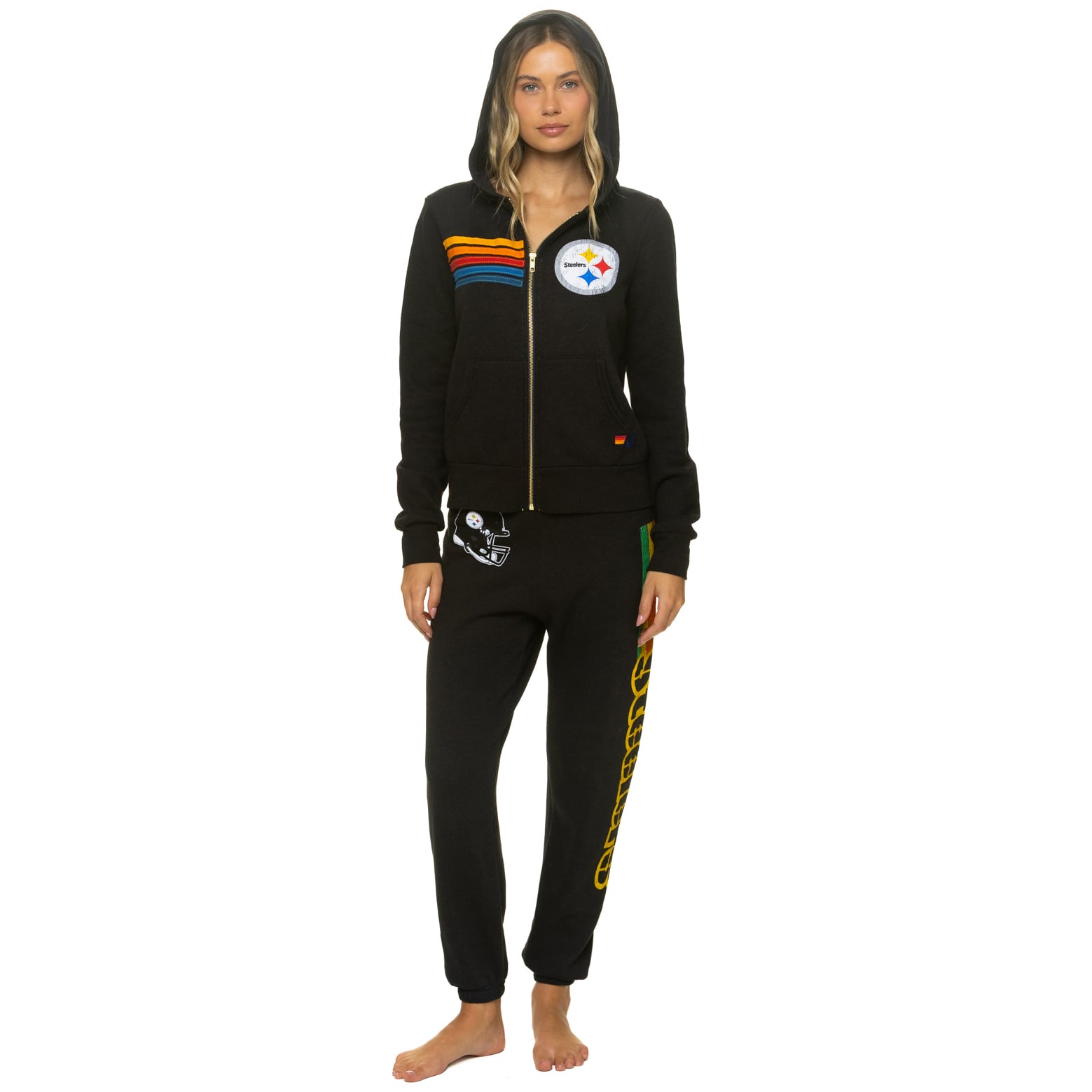 Sweat à capuche unisexe Aviator Nation noir Pittsburgh Steelers en mélange de trois matières, fermeture éclair intégrale