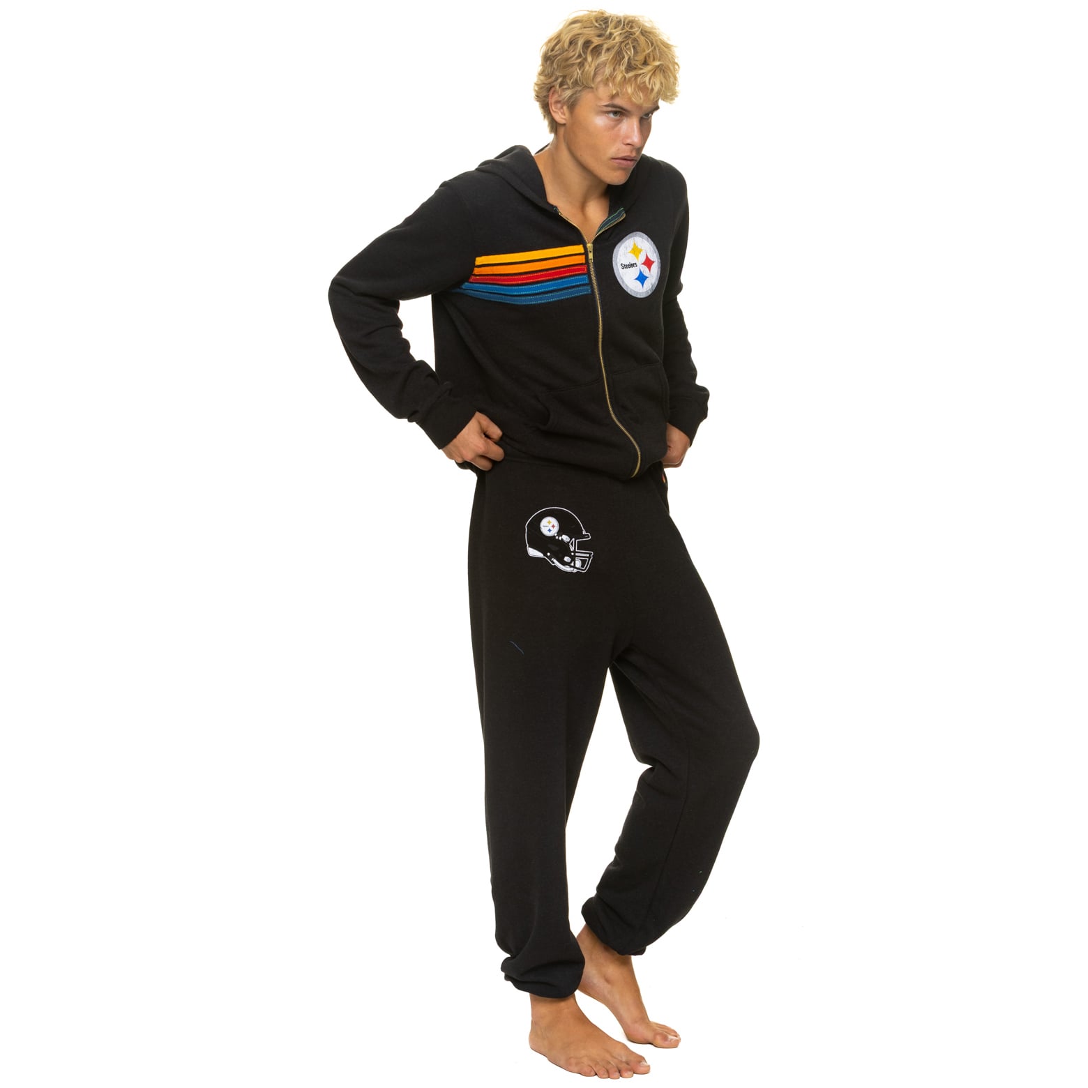 Sweat à capuche unisexe Aviator Nation noir Pittsburgh Steelers en mélange de trois matières, fermeture éclair intégrale