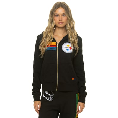 Pittsburgh Steelers Aviator Nation Unisex Tri-Blend Full-Zip Hoodie - Black