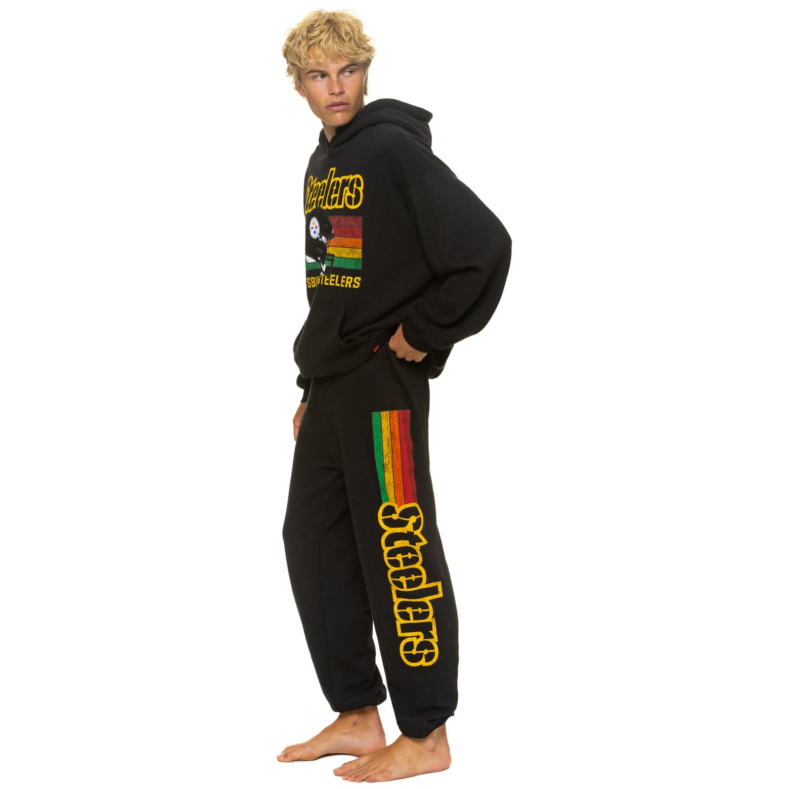 Pantalon de survêtement unisexe Aviator Nation noir Pittsburgh Steelers en mélange trois matières