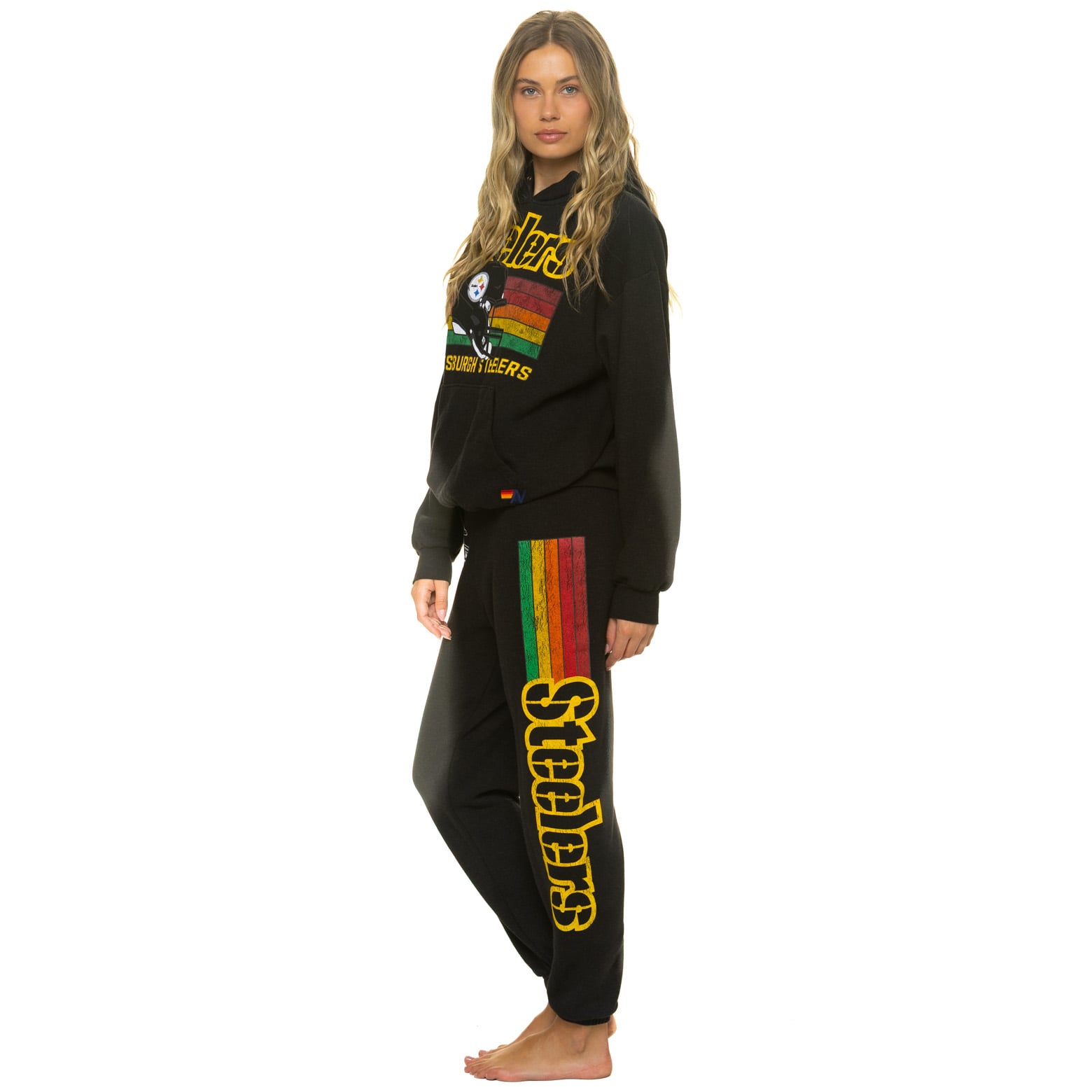 Pantalon de survêtement unisexe Aviator Nation noir Pittsburgh Steelers en mélange trois matières