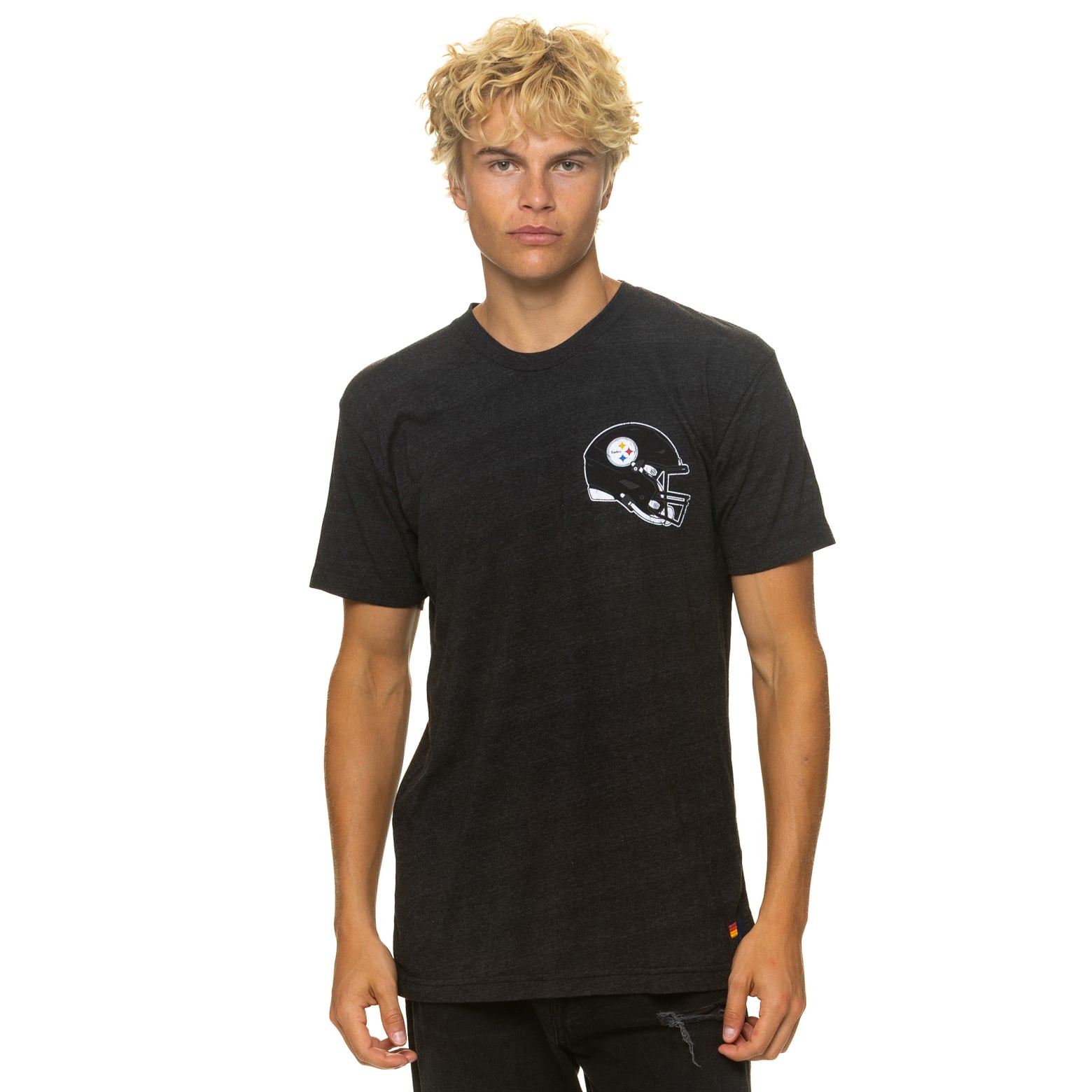T-shirt unisexe Aviator Nation noir Pittsburgh Steelers en mélange de trois matières