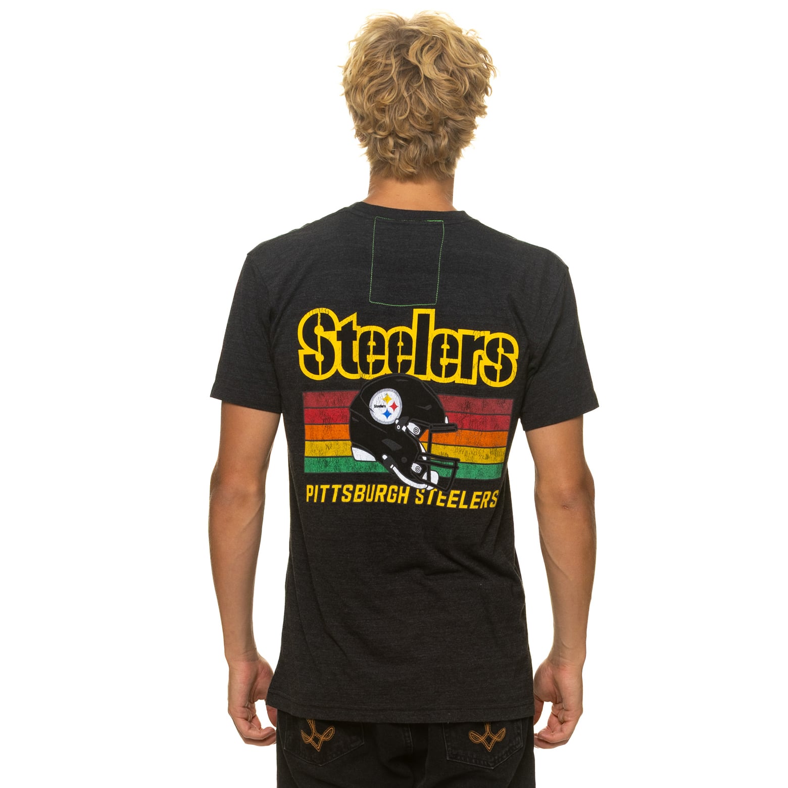 T-shirt unisexe Aviator Nation noir Pittsburgh Steelers en mélange de trois matières