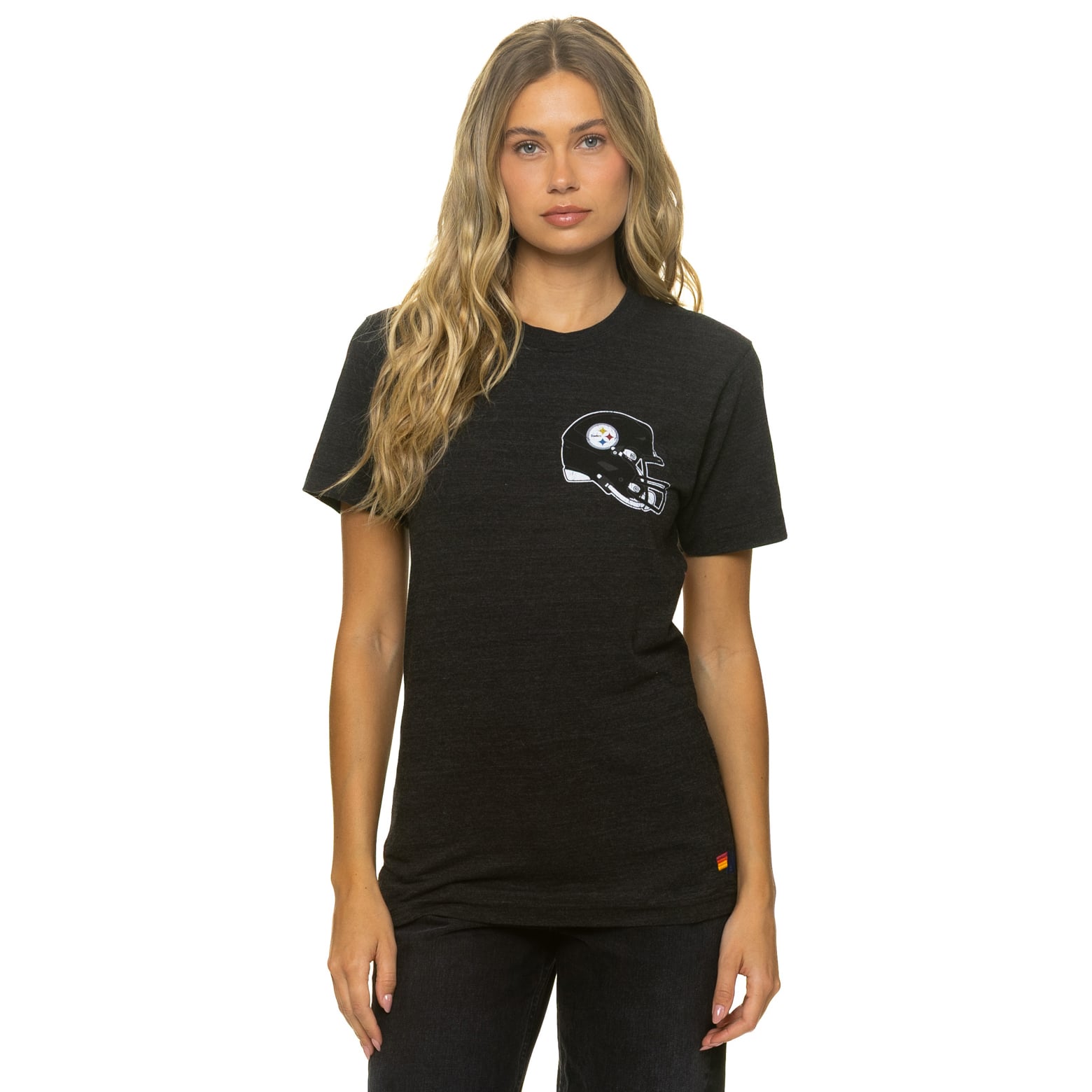 T-shirt unisexe Aviator Nation noir Pittsburgh Steelers en mélange de trois matières