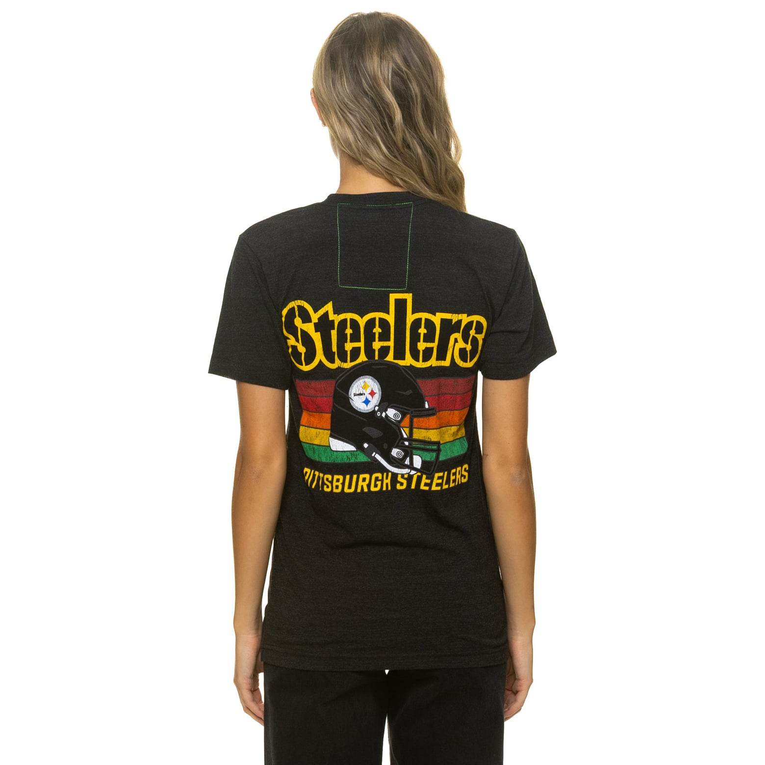 T-shirt unisexe Aviator Nation noir Pittsburgh Steelers en mélange de trois matières