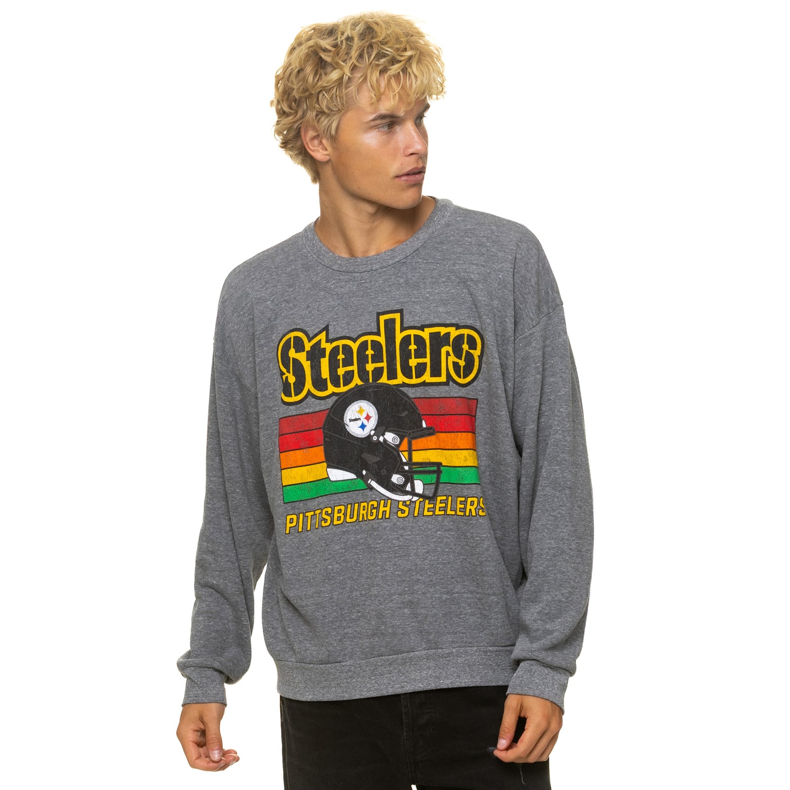 Sweat-shirt unisexe Aviator Nation gris chiné Pittsburgh Steelers, coupe décontractée, en mélange de trois matières.