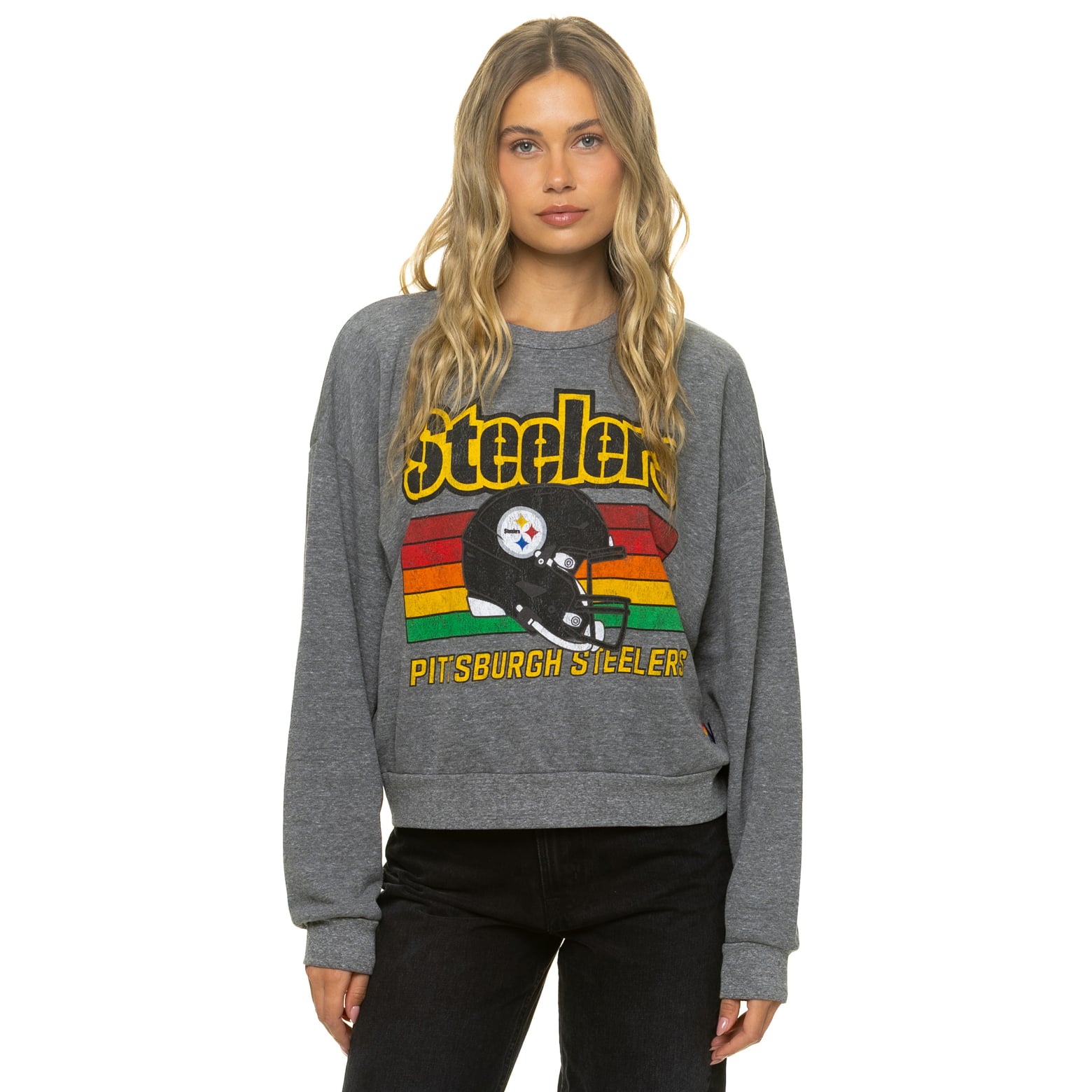 Sweat-shirt unisexe Aviator Nation gris chiné Pittsburgh Steelers, coupe décontractée, en mélange de trois matières.