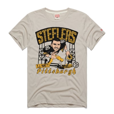 T.J. Watt Pittsburgh Steelers Homage Unisex Caricature Player Graphic Tri-Blend T-Shirt - Stone