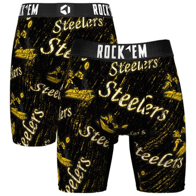  Pittsburgh Steelers Rock Em Unisex Throwback Logo Allover Boxer Briefs - Black