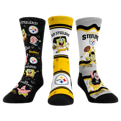  Pittsburgh Steelers Rock Em Unisex x Nickelodeon Spongebob Squarepants 3-Pack Crew Socks Set - 